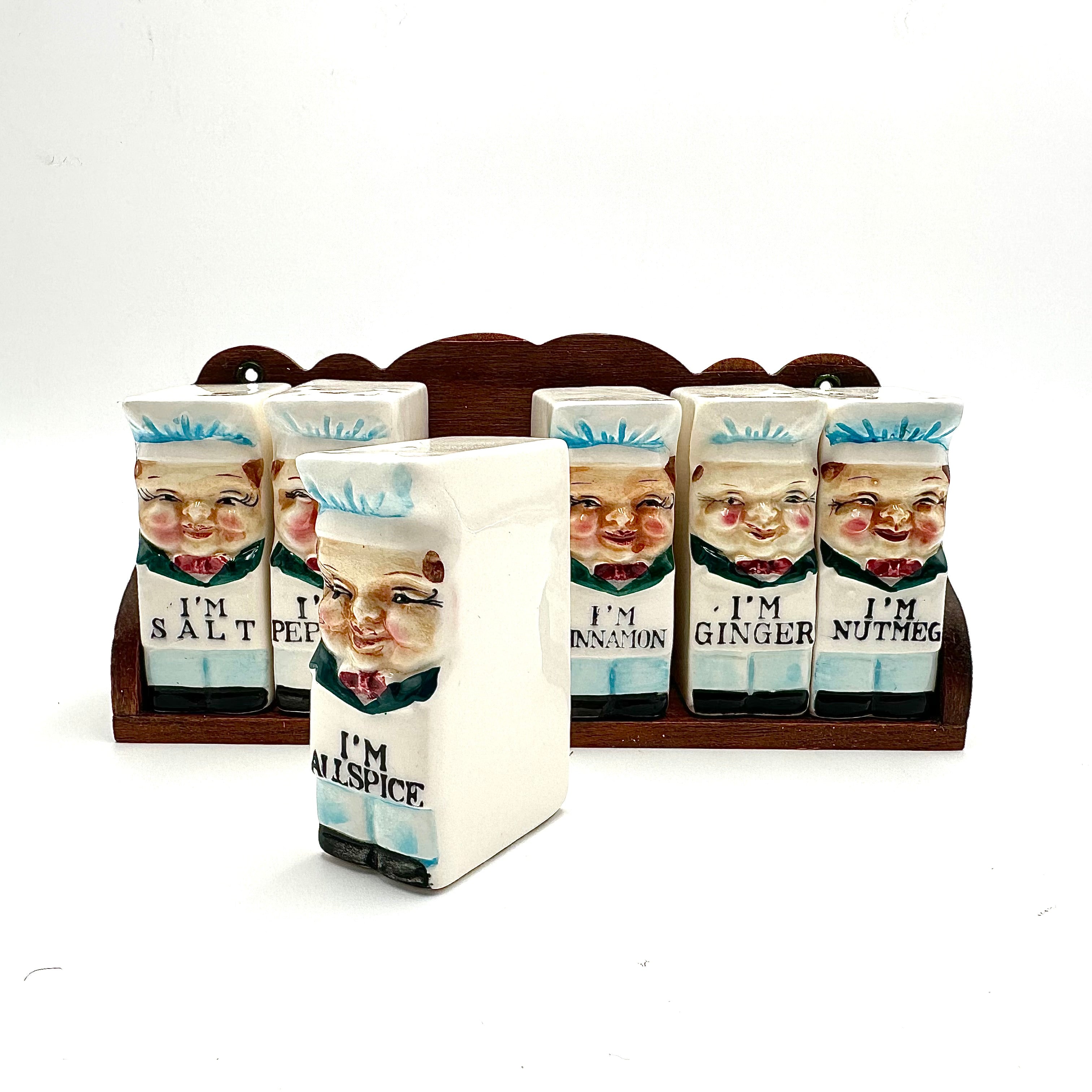 Royal Sealy "Happy Chefs" Spice Jar Set & Wooden Shelf