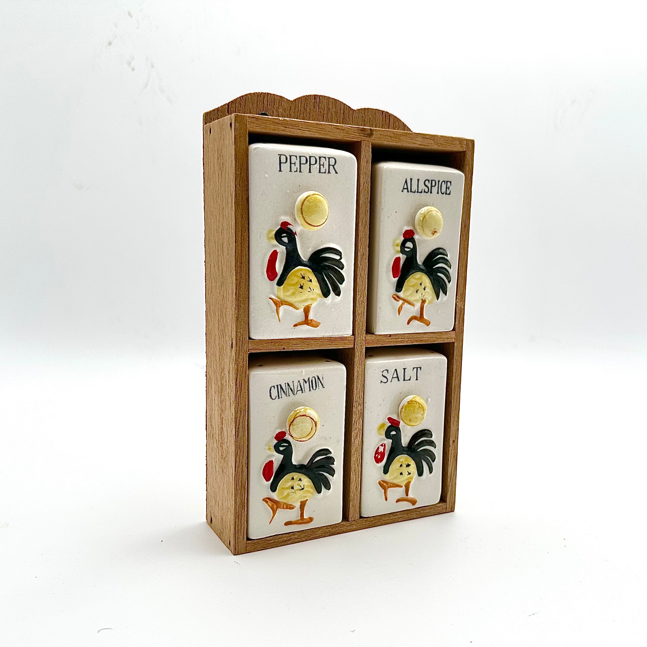 Japan Rooster Spice Jar Set & Wooden Rack