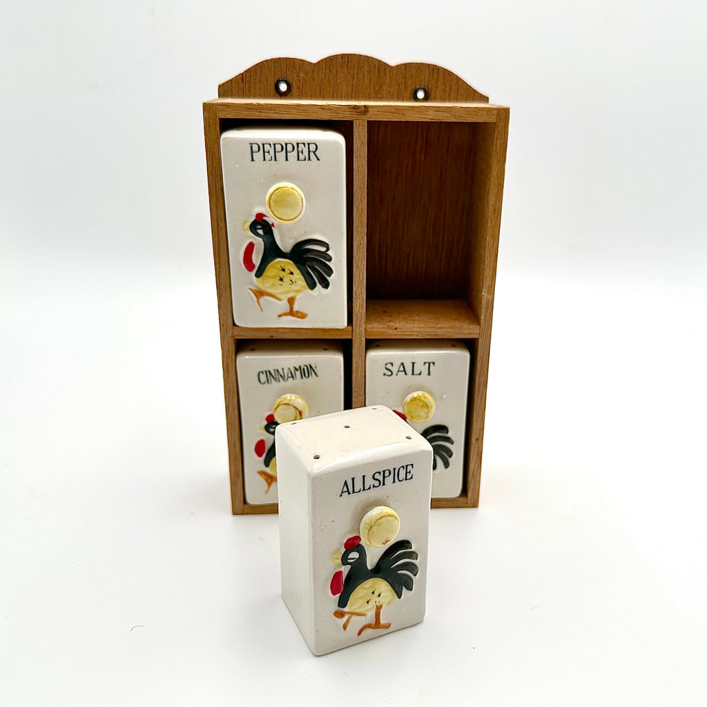 Japan Rooster Spice Jar Set & Wooden Rack