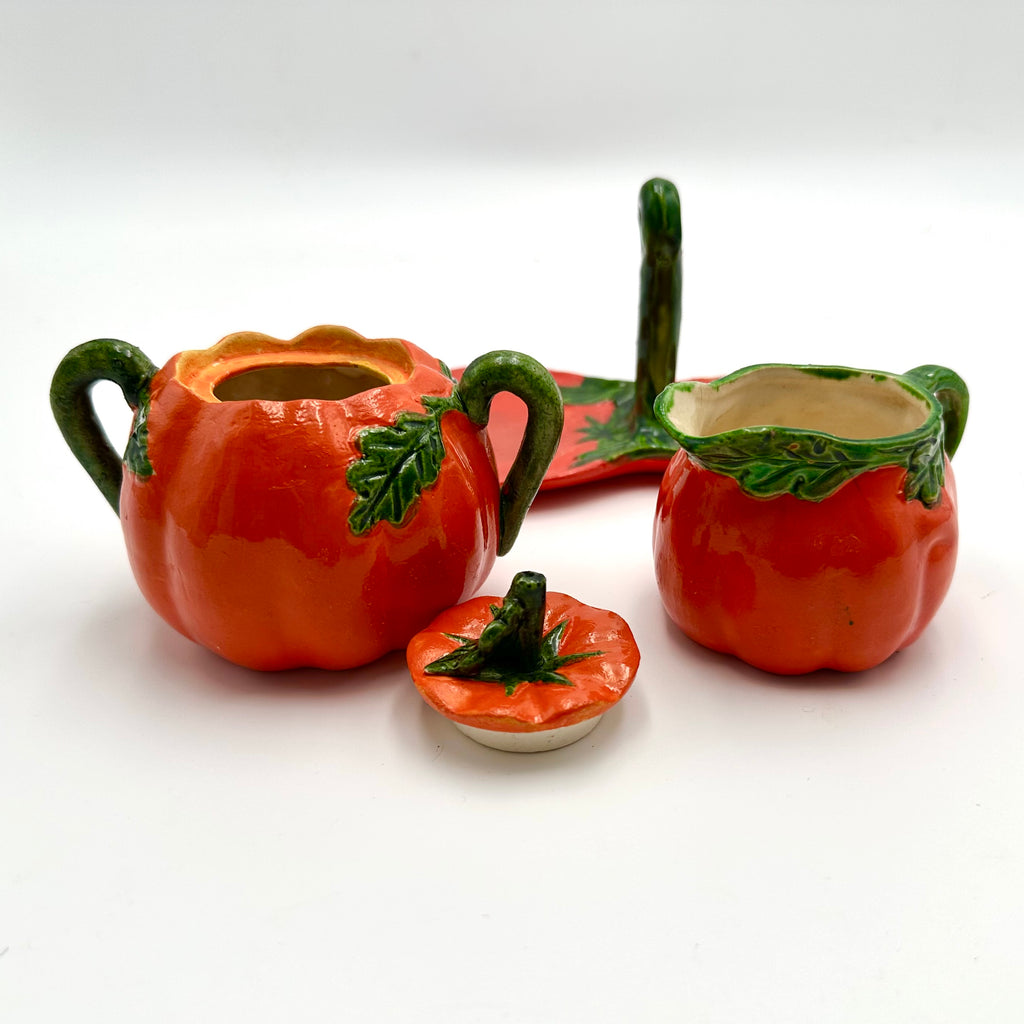 Vintage Pumpkin Sugar and Creamer Set