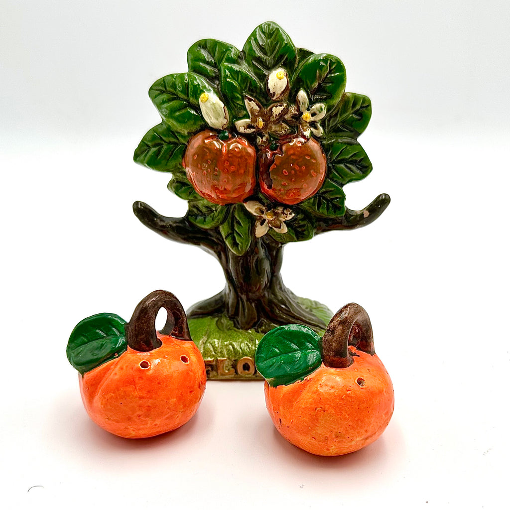 Vintage Florida Orange Salt Pepper Shaker & Tree Holder
