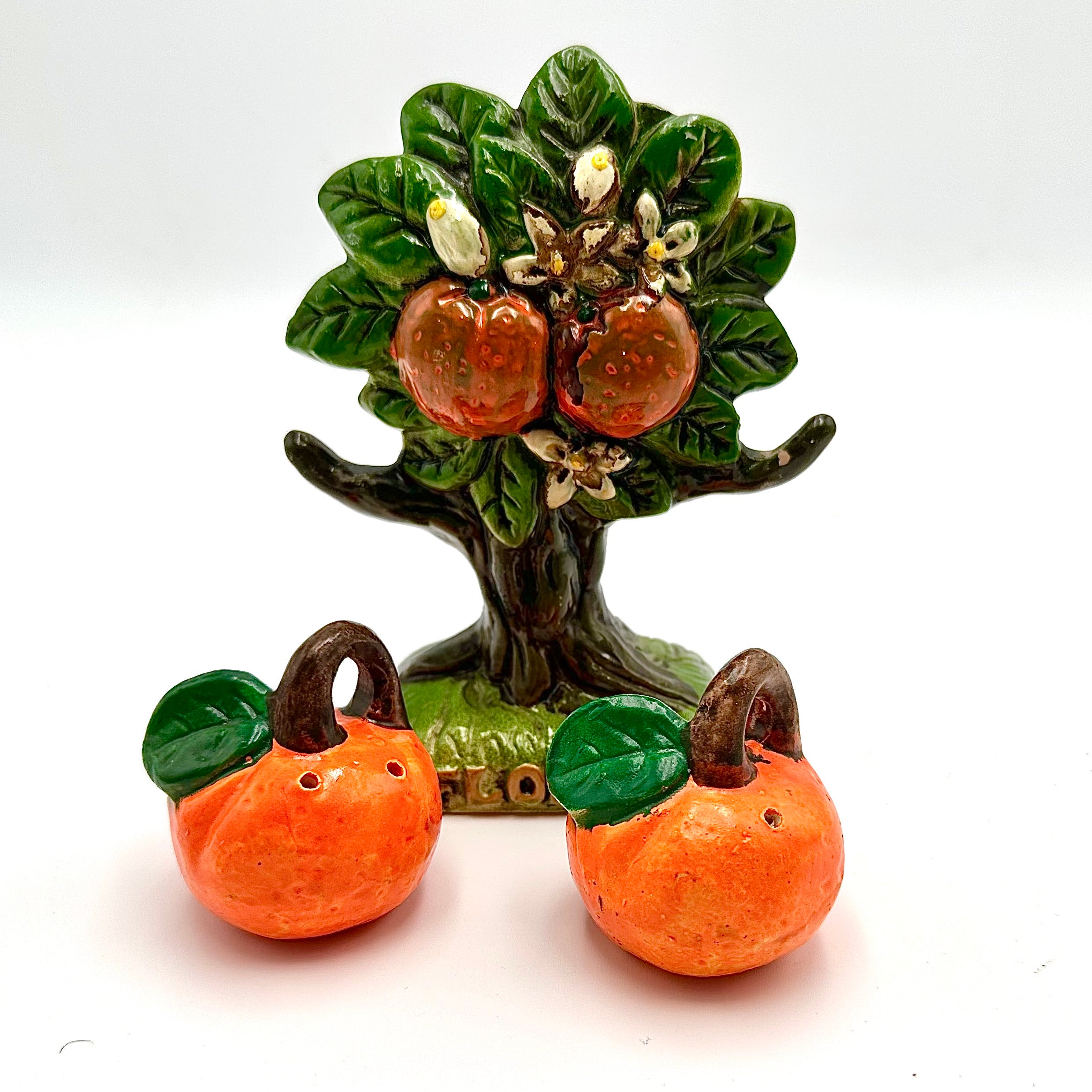 Vintage Florida Orange Salt Pepper Shaker & Tree Holder