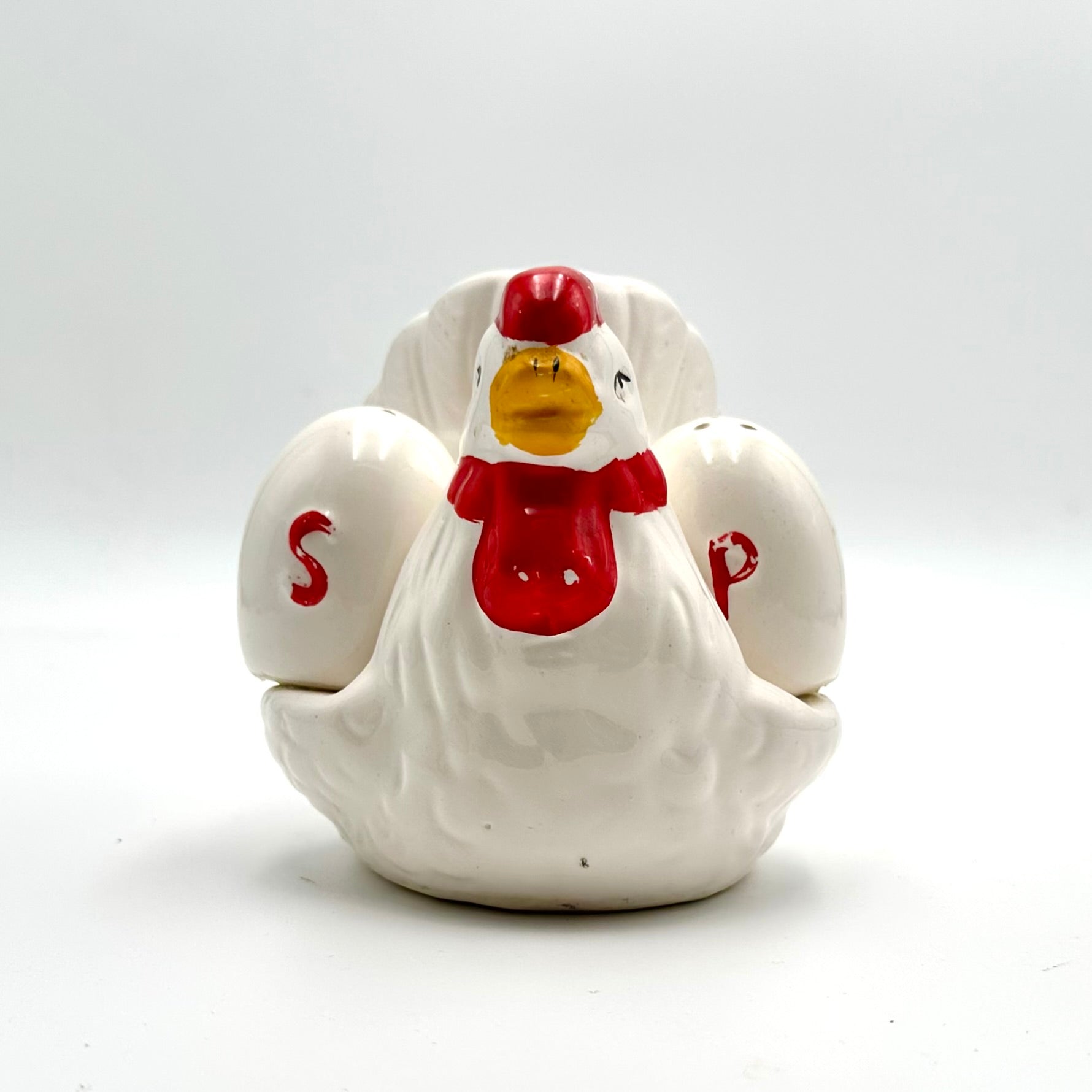 Vintage Ceramic Hen Napkin Holder Egg Salt Pepper Shaker Set