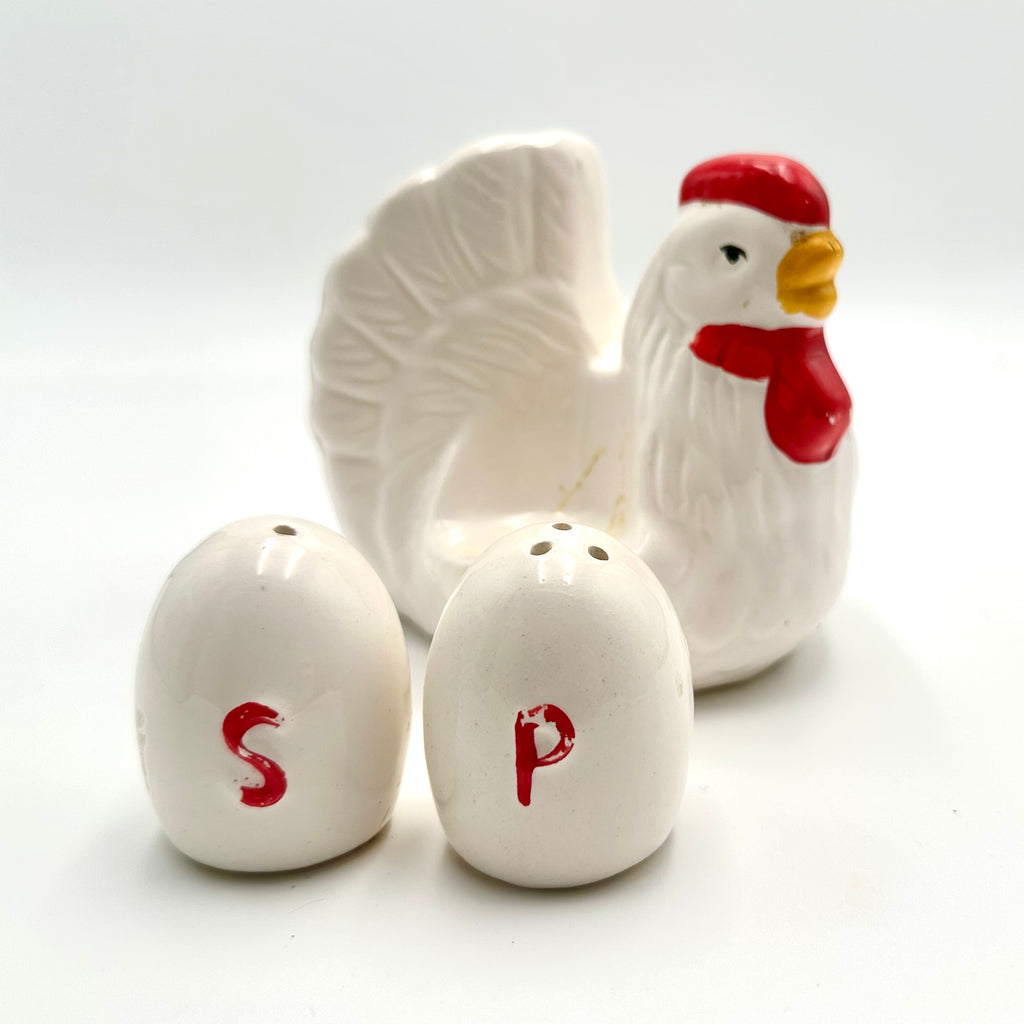 Vintage Ceramic Hen Napkin Holder Egg Salt Pepper Shaker Set