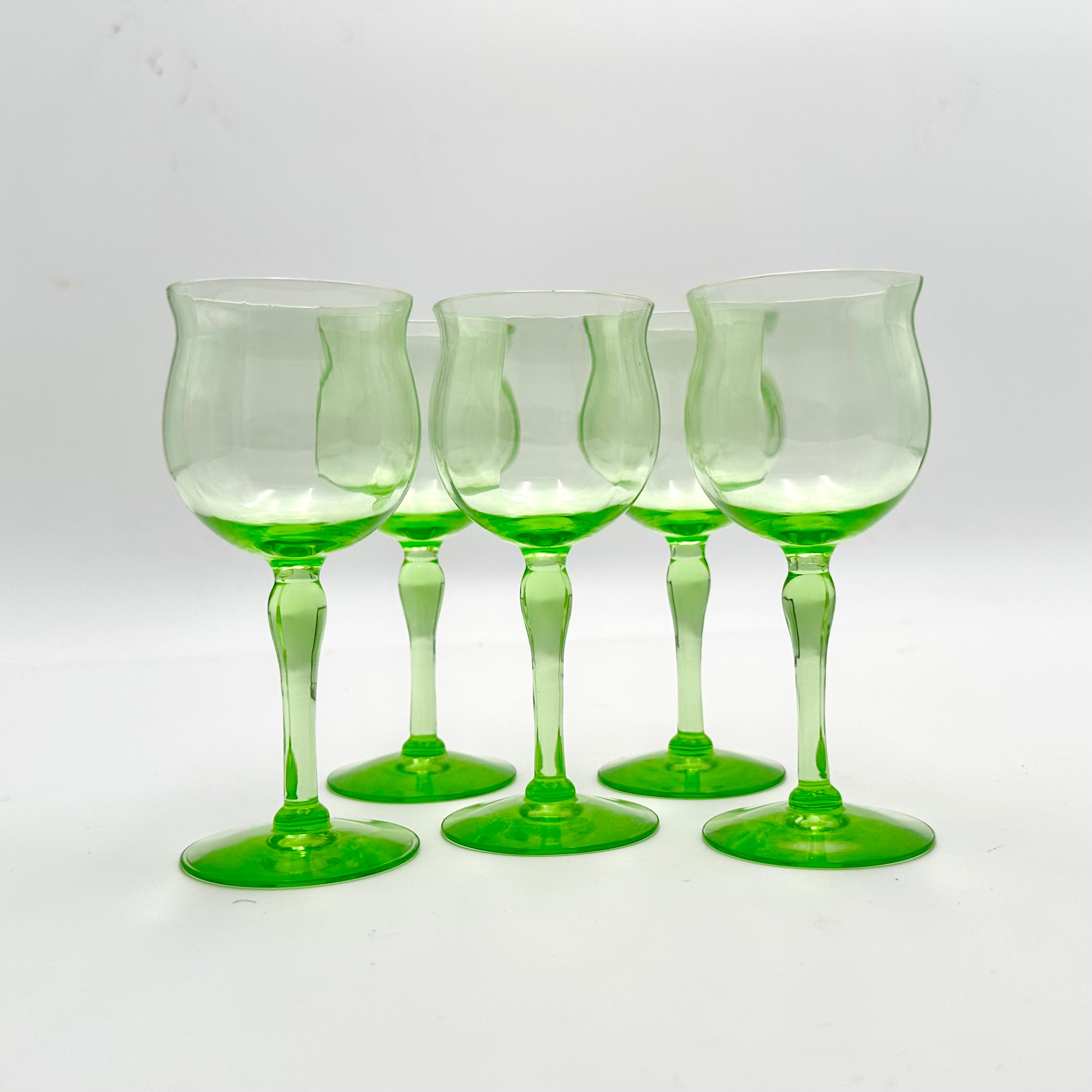 Tiffin Uranium Glass Goblets Set of 5