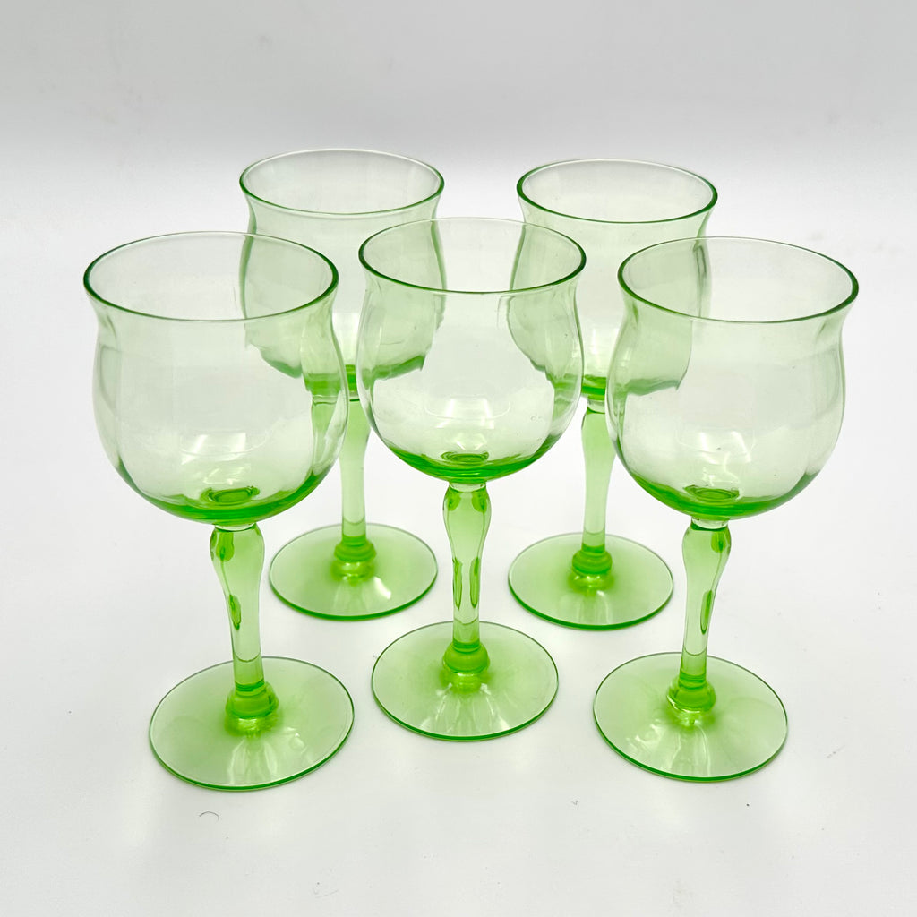 Tiffin Uranium Glass Goblets Set of 5