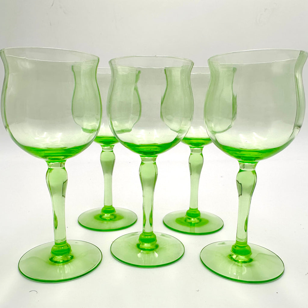 Tiffin Uranium Glass Goblets Set of 5