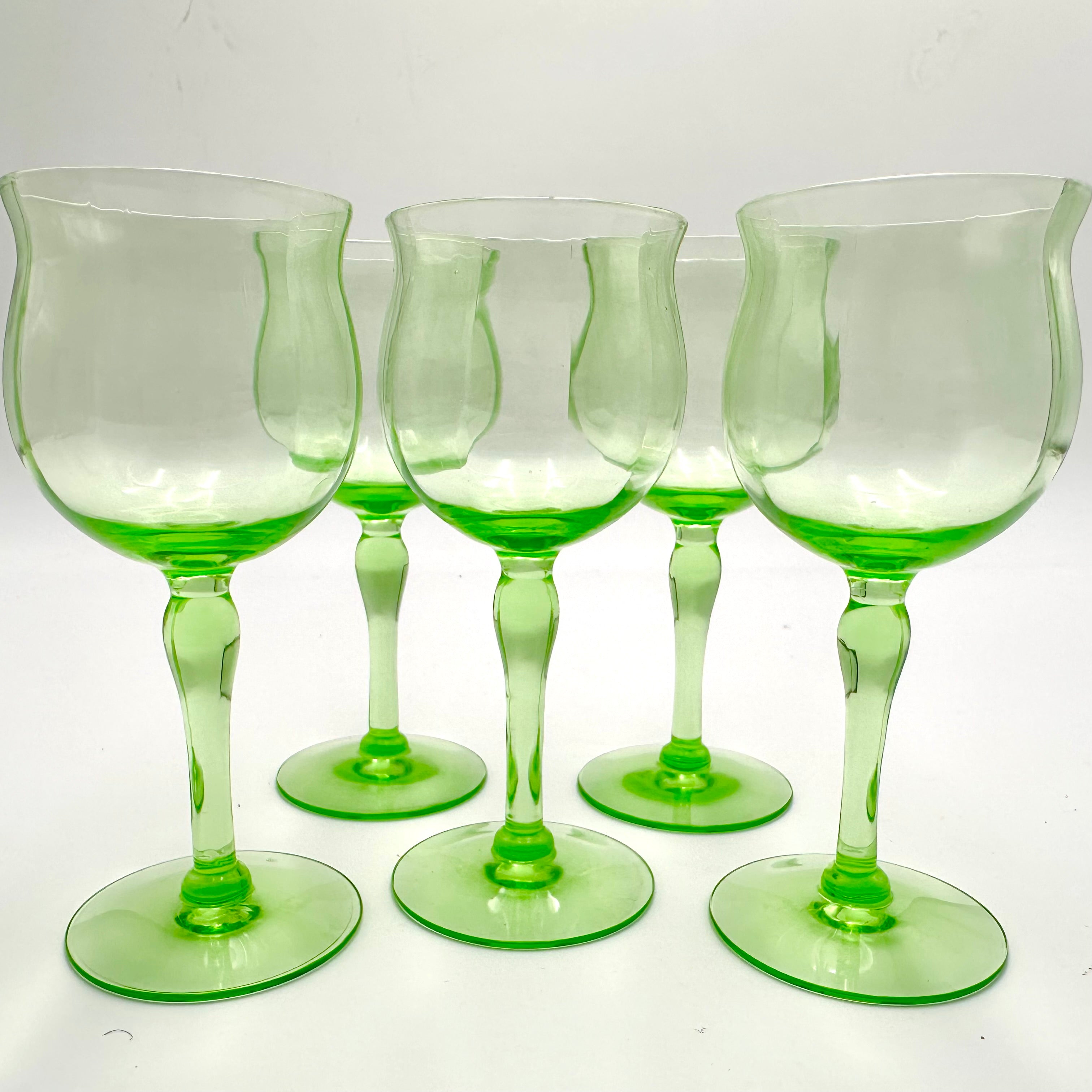 Tiffin Uranium Glass Goblets Set of 5