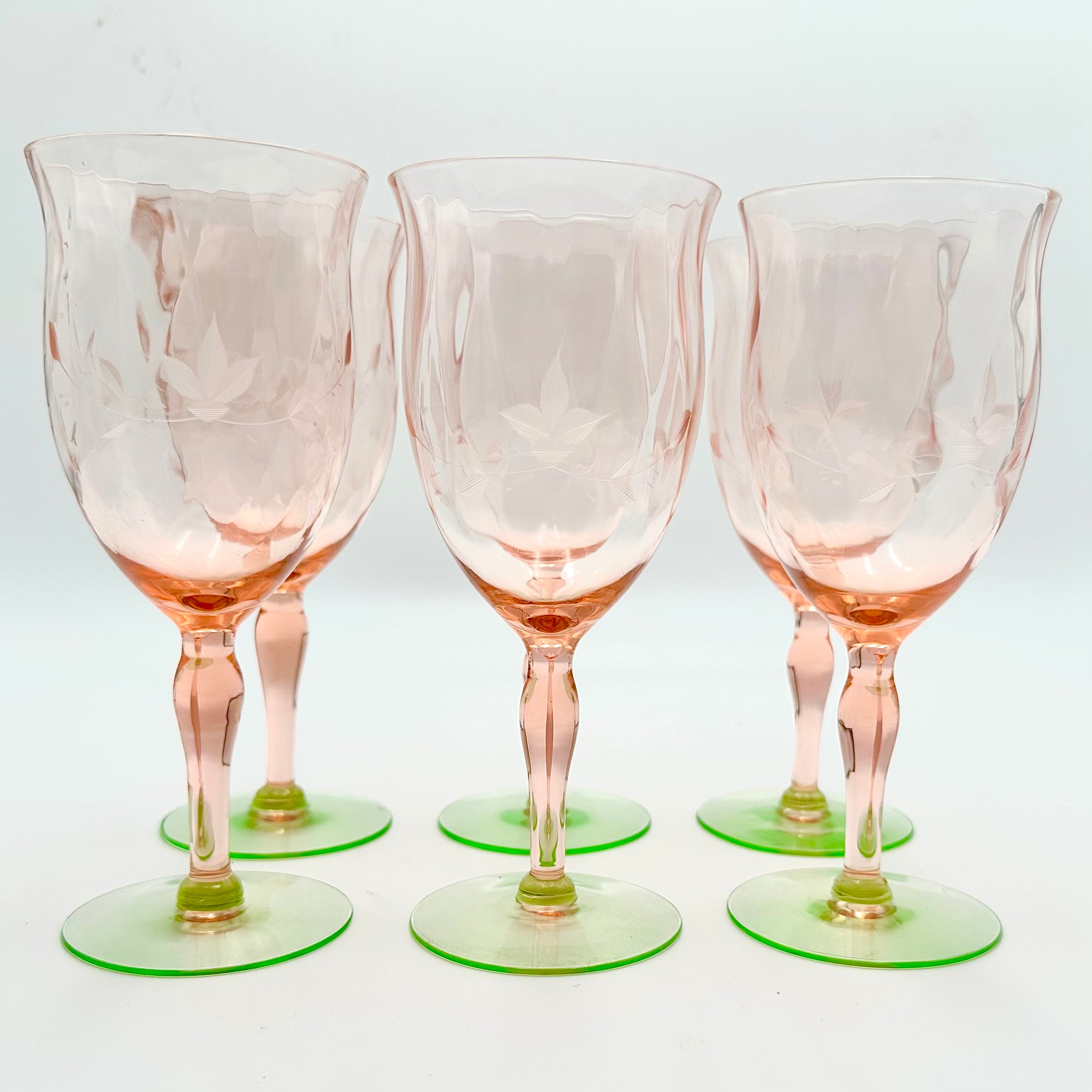 Weston #3345-11 "Watermelon" Etched Stemware Glasses, Set of 6
