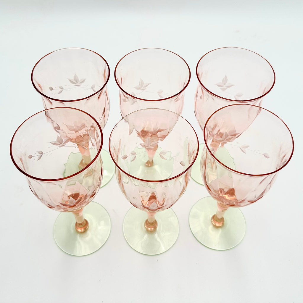 Weston #3345-11 "Watermelon" Etched Stemware Glasses, Set of 6