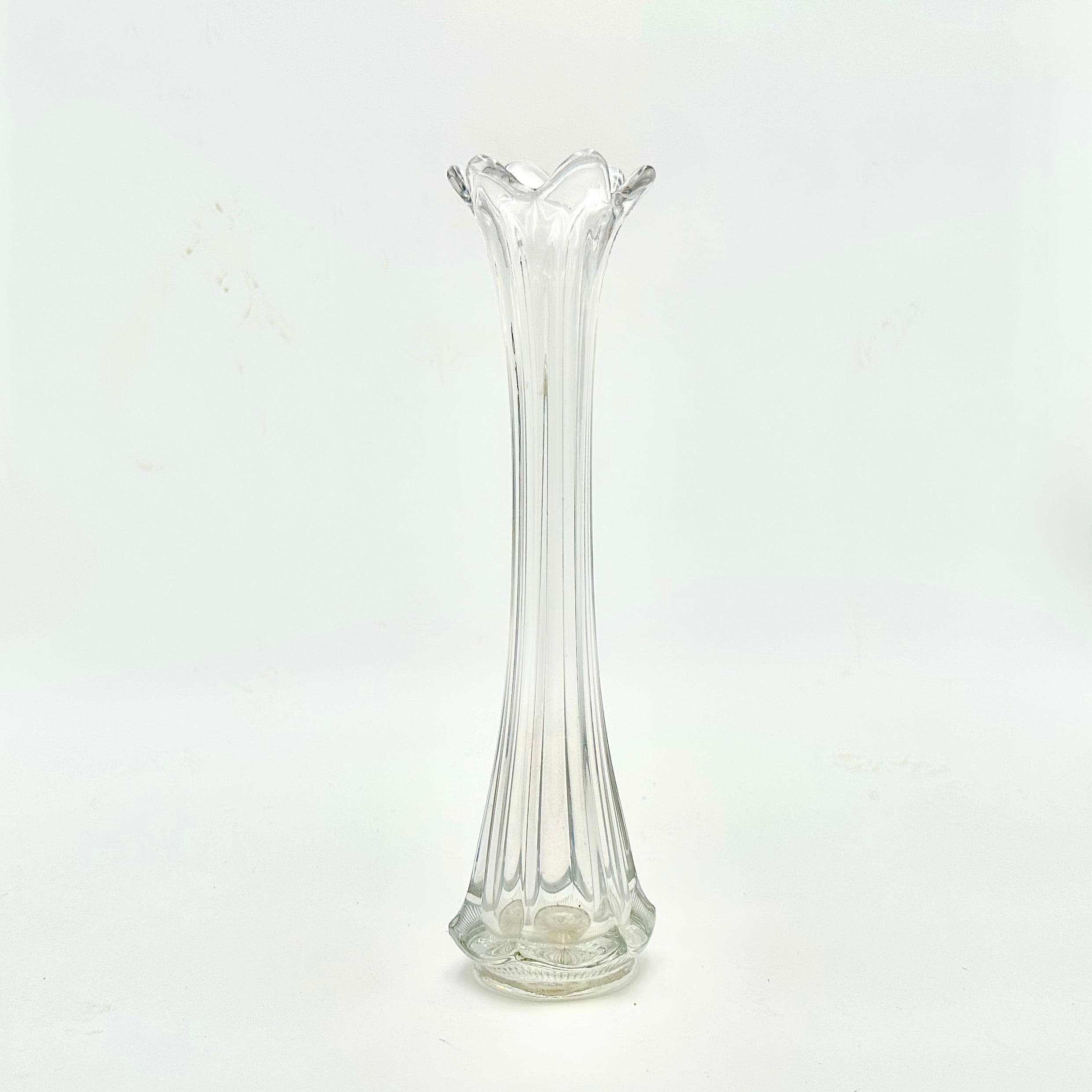 L.E. Smith Clear Glass Swung Vase