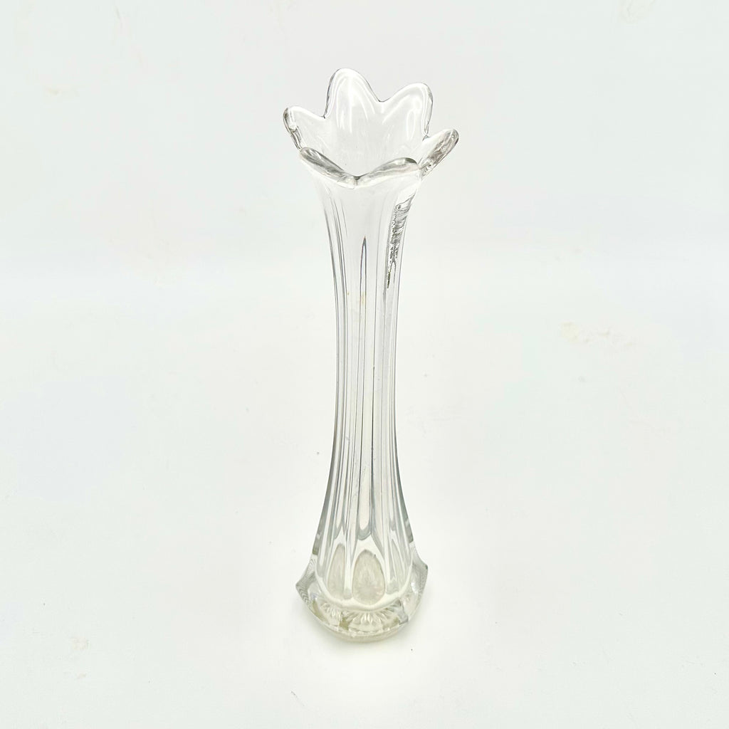 L.E. Smith Clear Glass Swung Vase