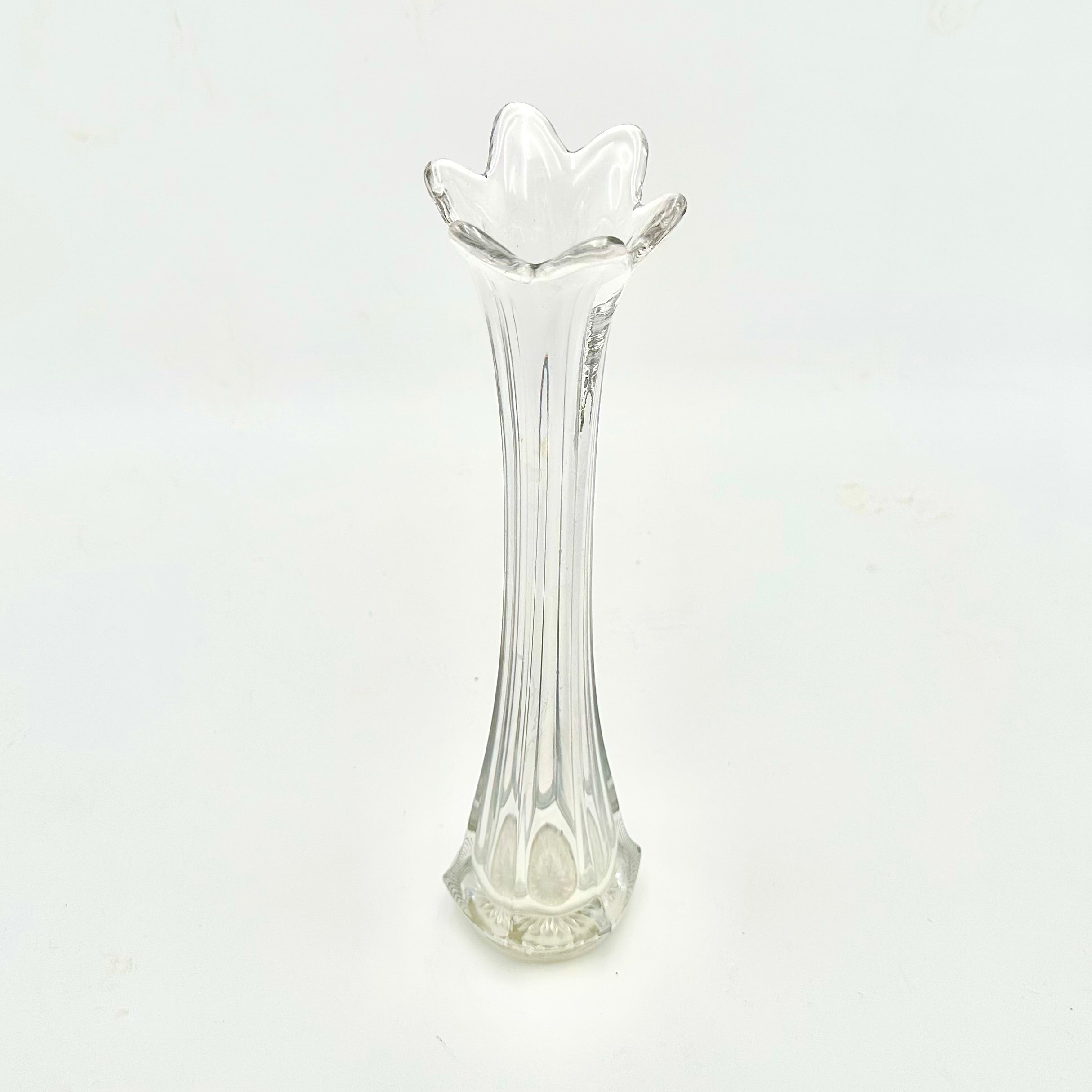 L.E. Smith Clear Glass Swung Vase