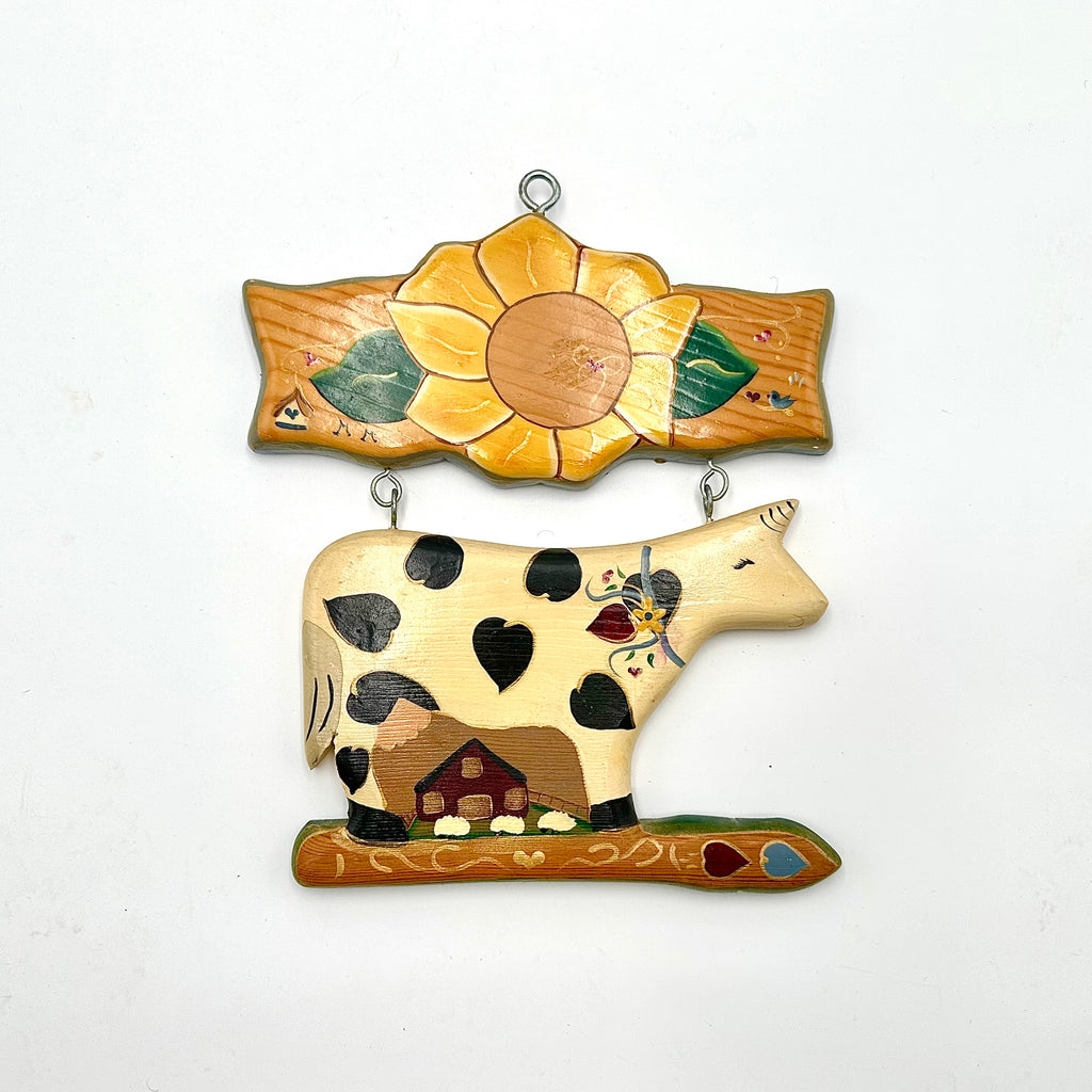 JDL Inc Handcrafted Mexico Wooden Cow Sunflower Wall Hanging