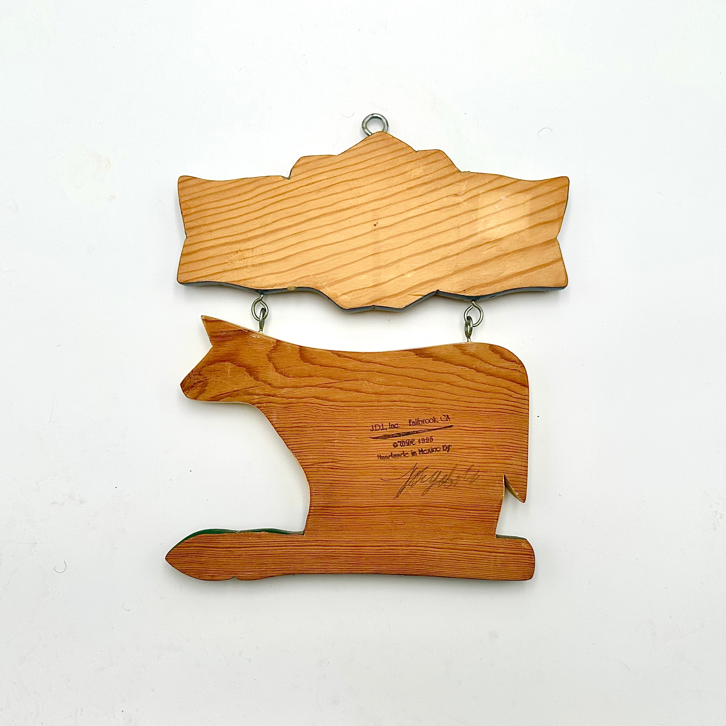 JDL Inc Handcrafted Mexico Wooden Cow Sunflower Wall Hanging