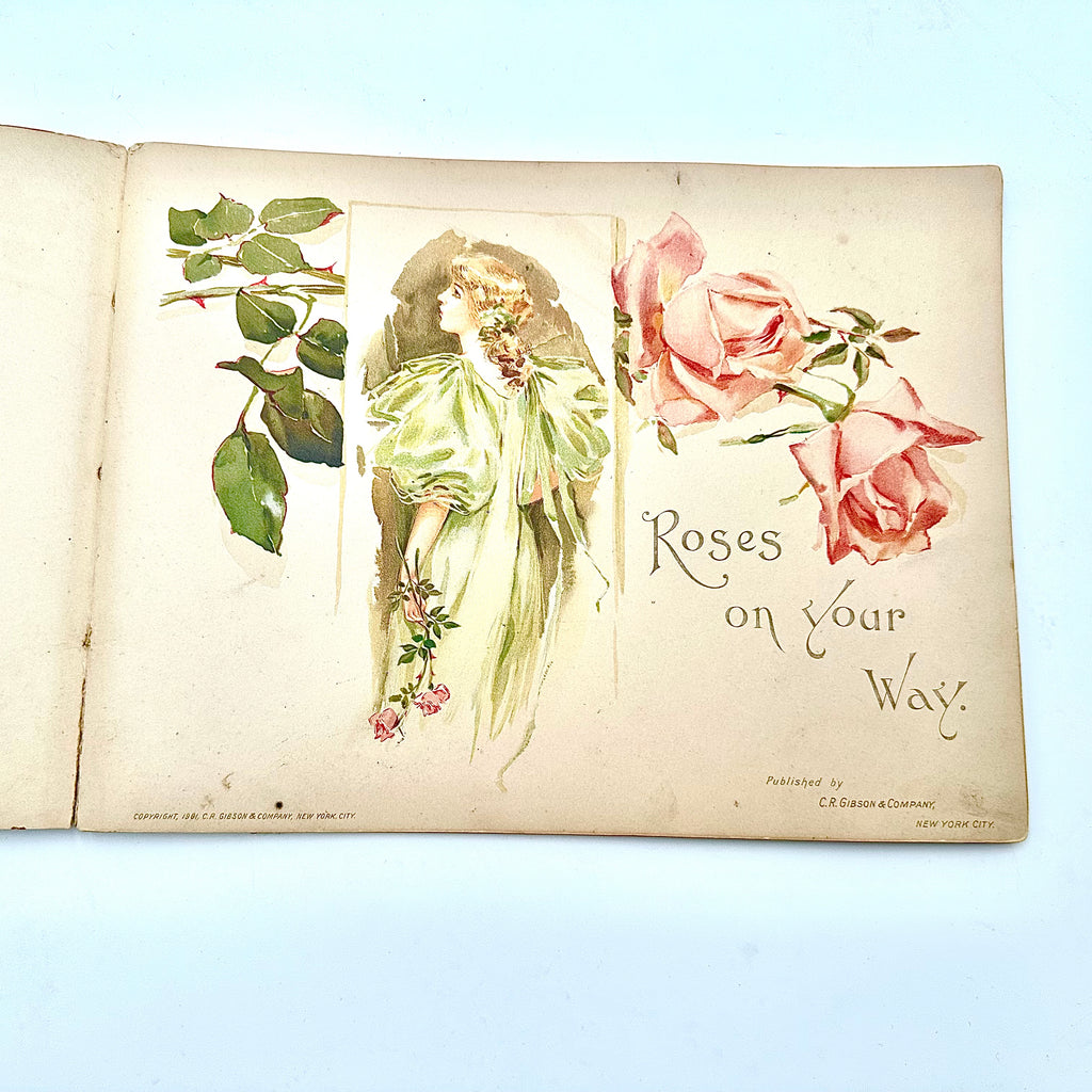 Antique 1901 "Roses on Your Way" Marriage Keepsake Book By C.R. Gibson