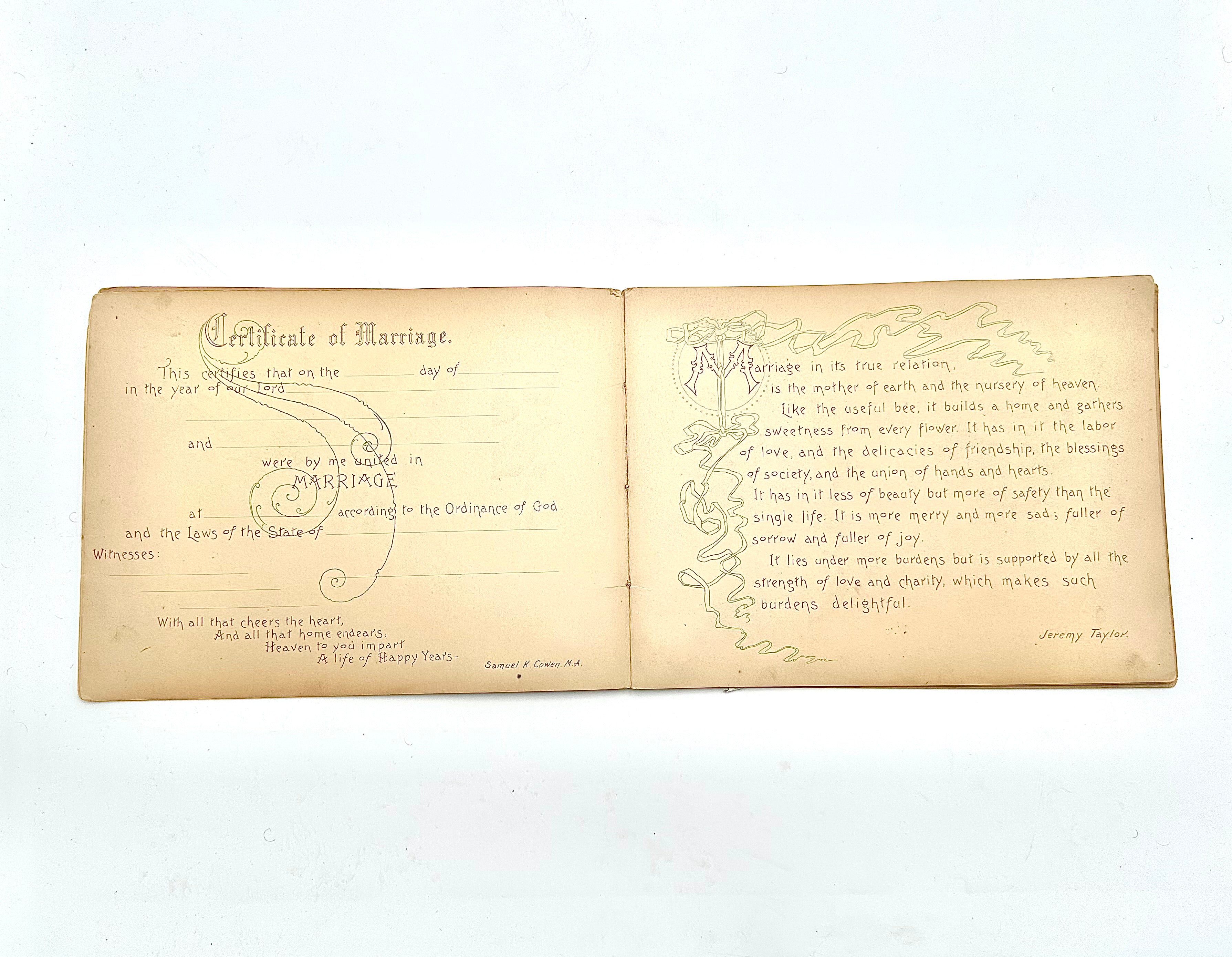 Antique 1901 "Roses on Your Way" Marriage Keepsake Book By C.R. Gibson