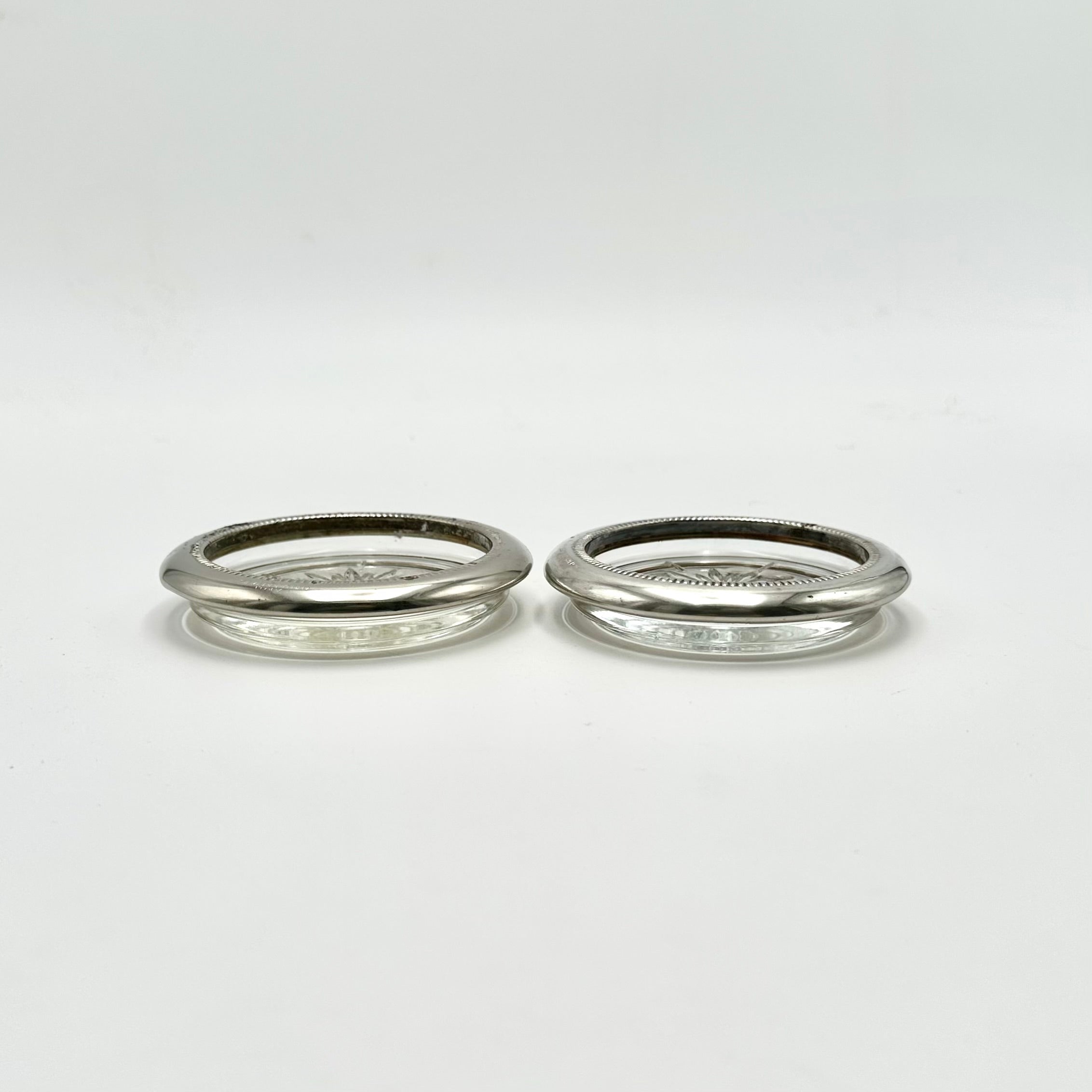 Leonard Silverplated Italy Glass Coasters Set of 2