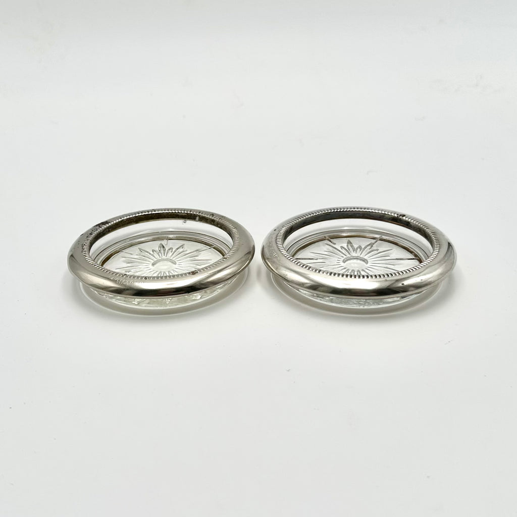 Leonard Silverplated Italy Glass Coasters Set of 2