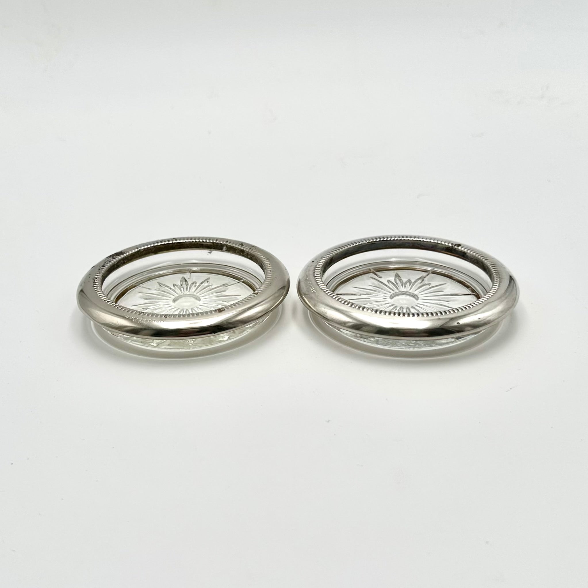 Leonard Silverplated Italy Glass Coasters Set of 2