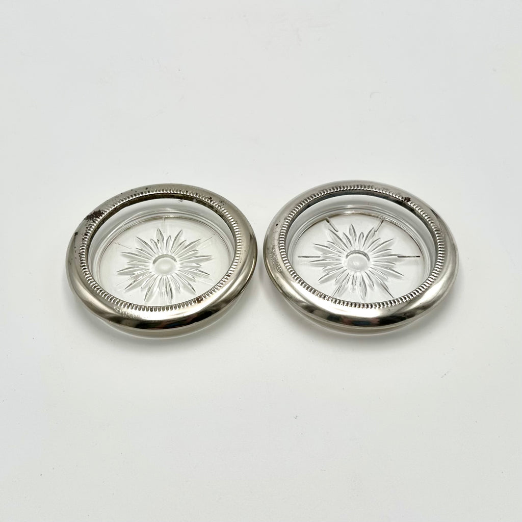 Leonard Silverplated Italy Glass Coasters Set of 2