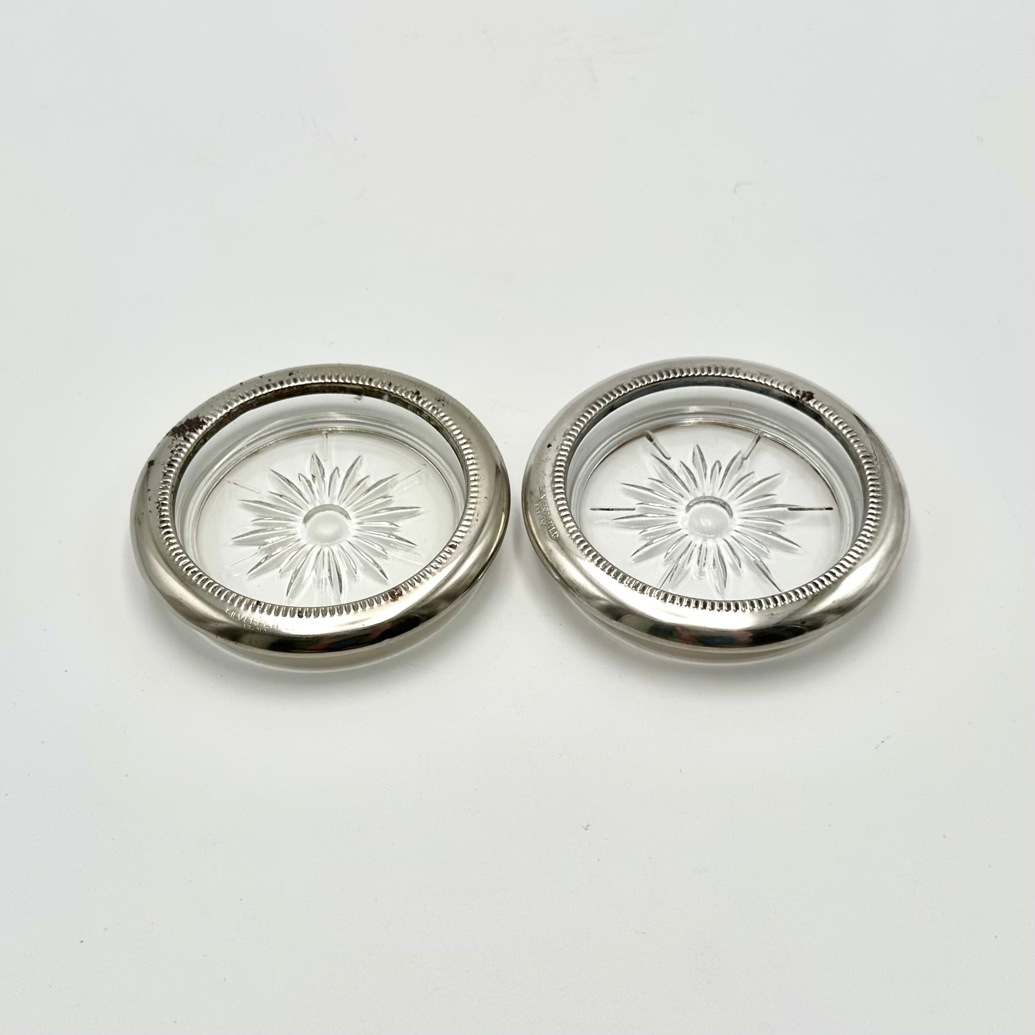 Leonard Silverplated Italy Glass Coasters Set of 2