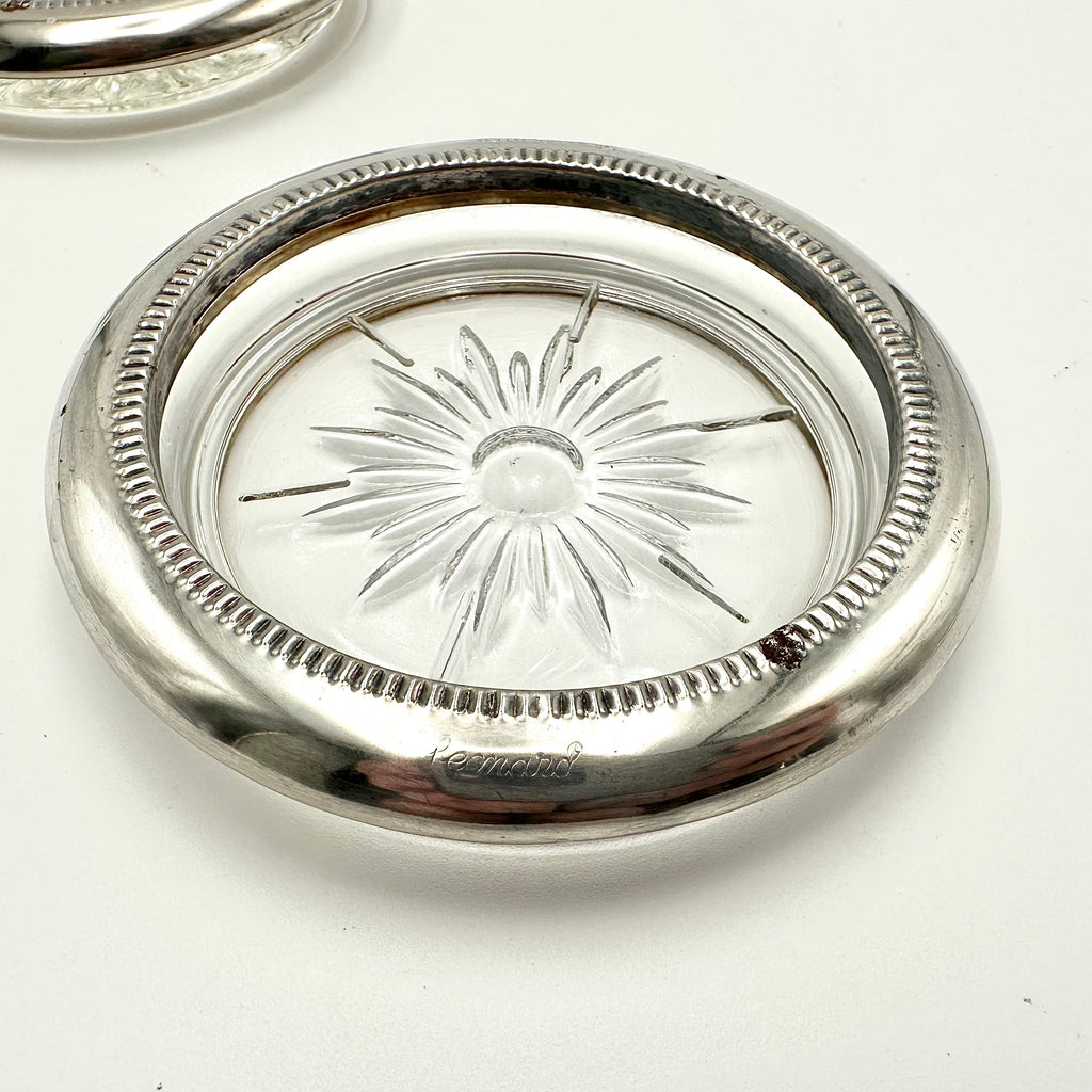 Leonard Silverplated Italy Glass Coasters Set of 2