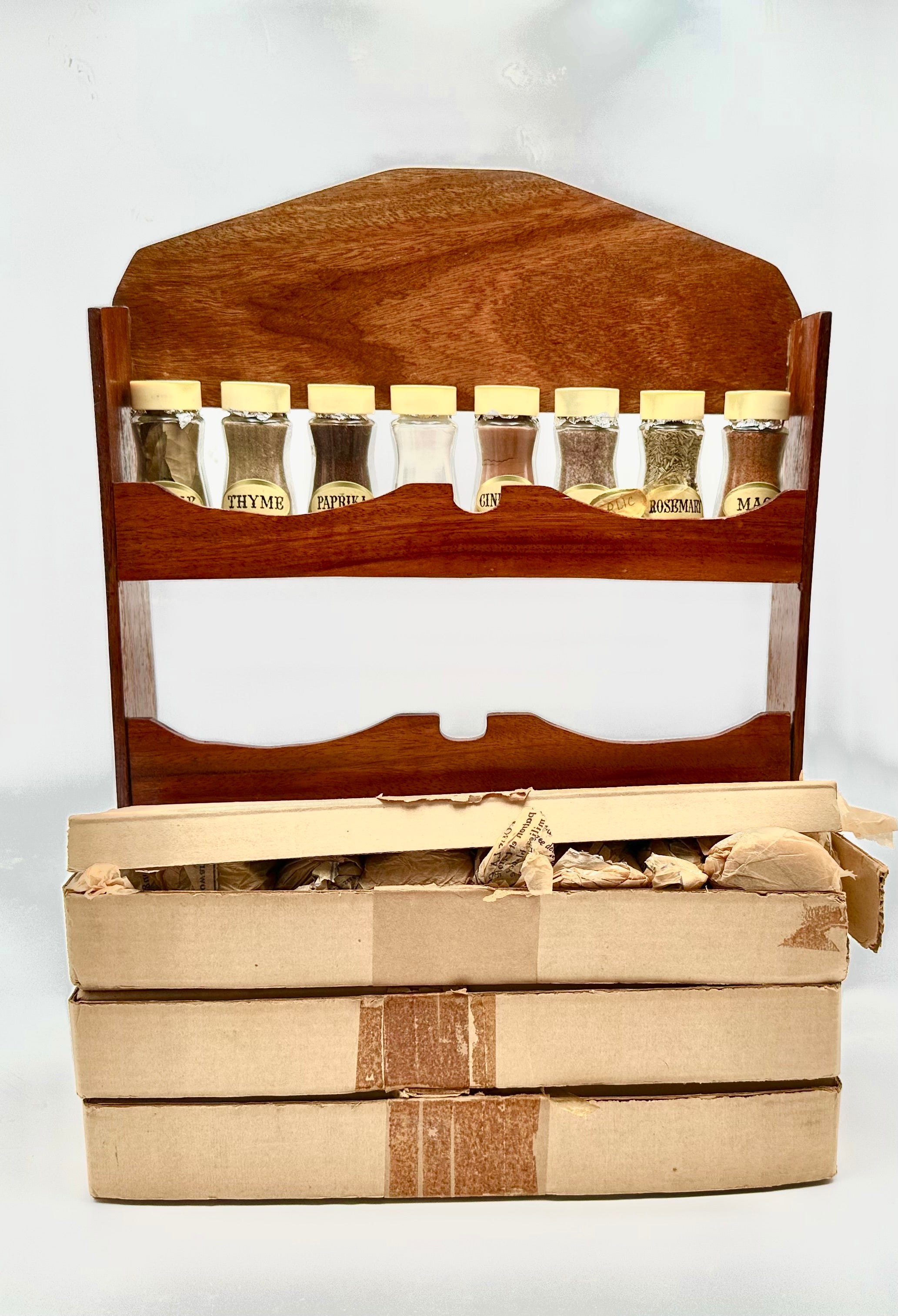 Wooden Spice Rack with Glass Spice Jars