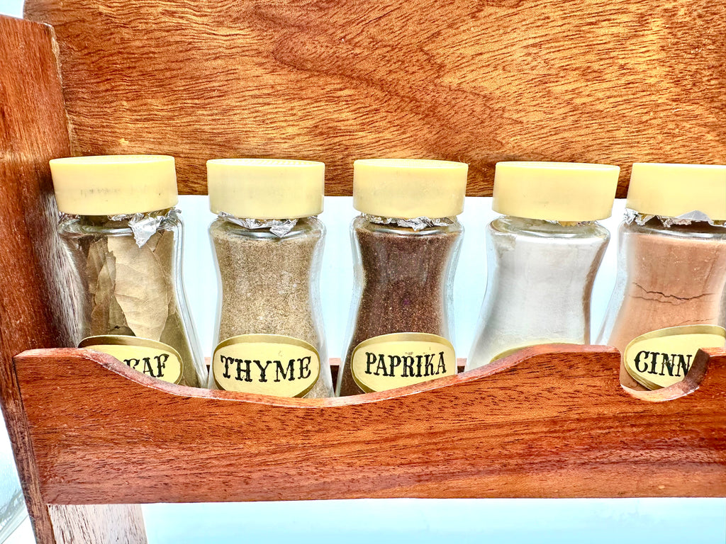 Wooden Spice Rack with Glass Spice Jars