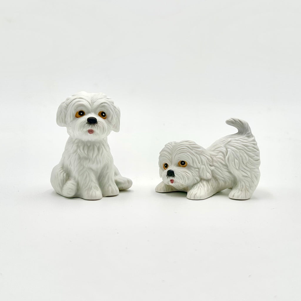 Homco White Puppy Figurines Pair
