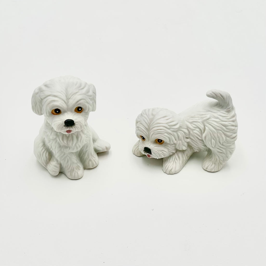 Homco White Puppy Figurines Pair
