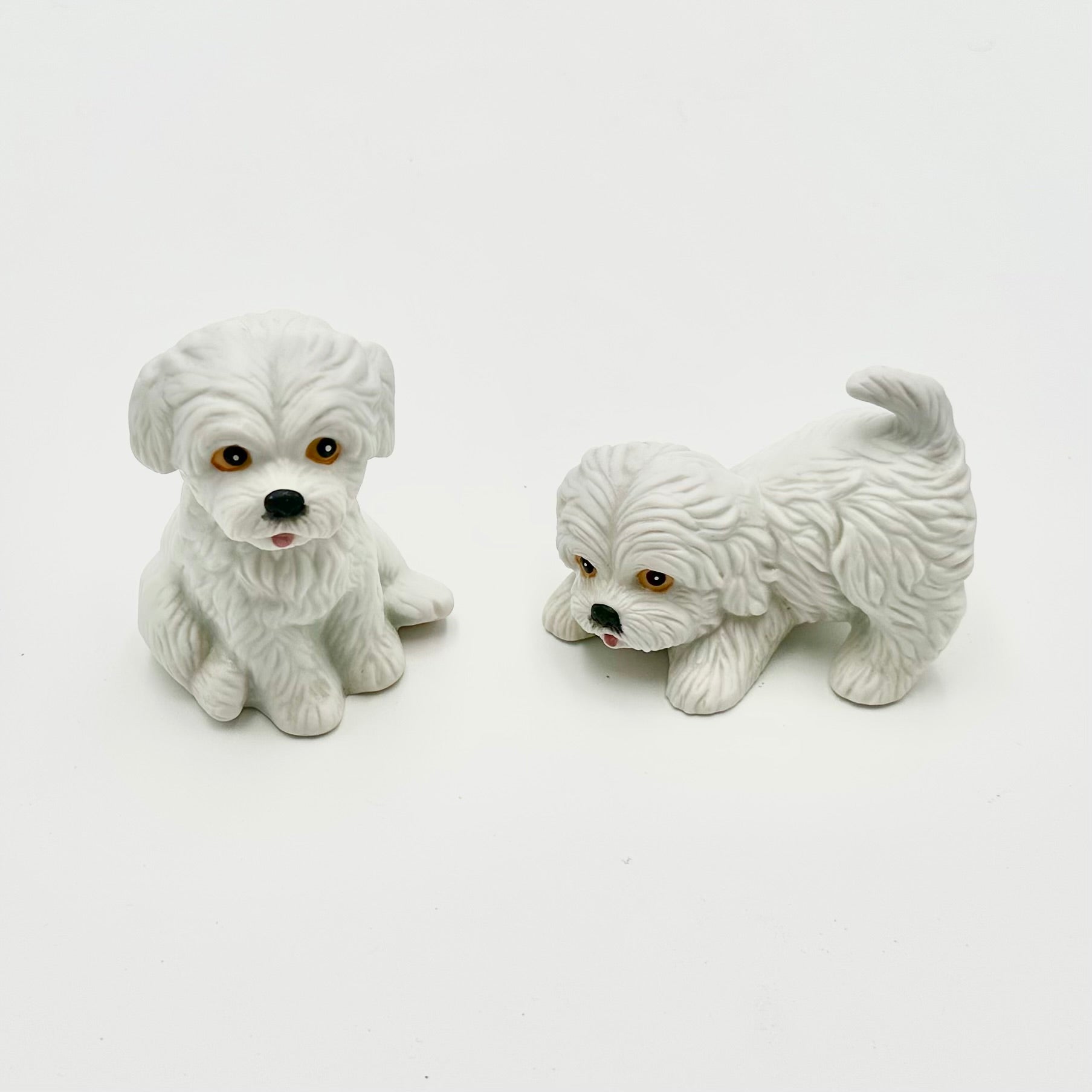 Homco White Puppy Figurines Pair