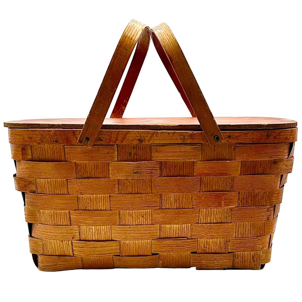 Wooden Picnic Basket with Hinged Lid