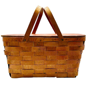 Wooden Picnic Basket with Hinged Lid