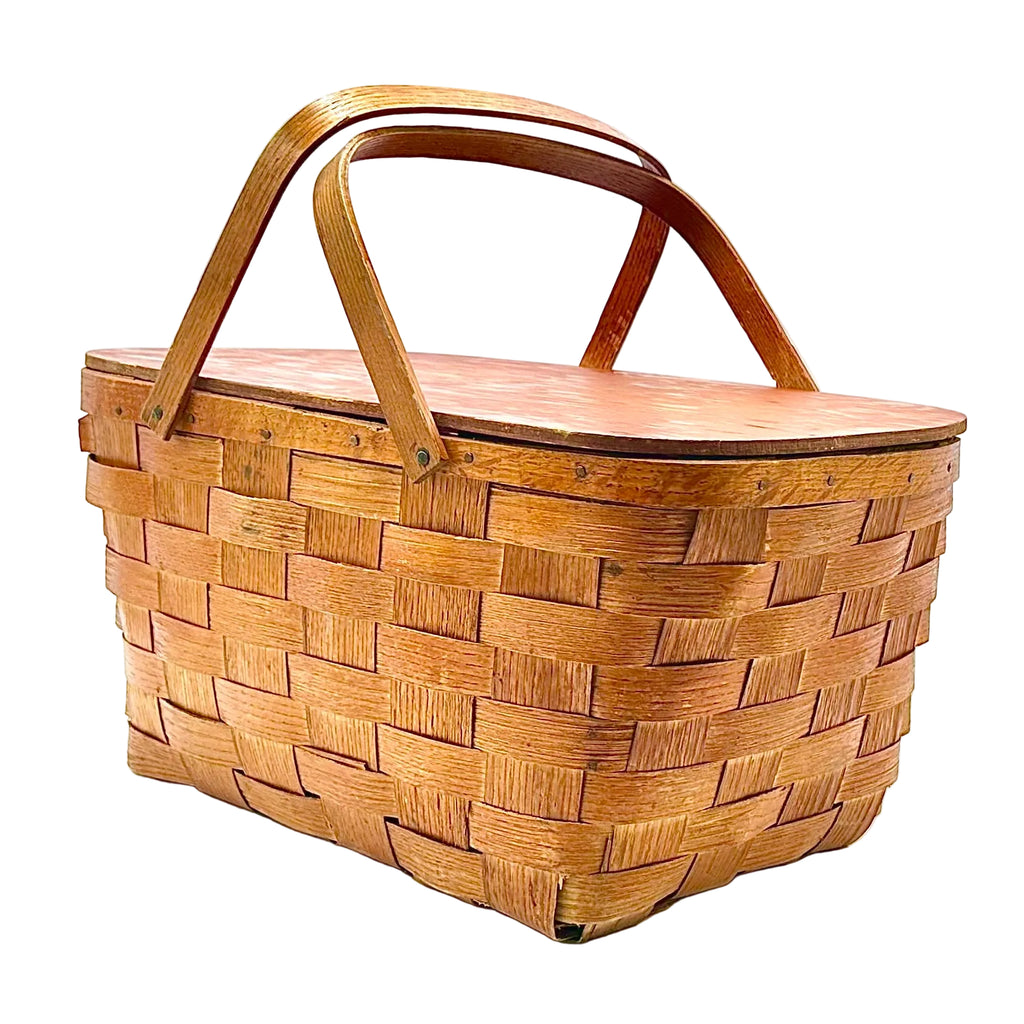 Wooden Picnic Basket with Hinged Lid