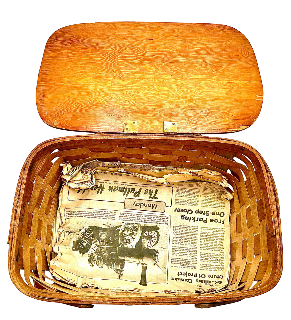 Wooden Picnic Basket with Hinged Lid