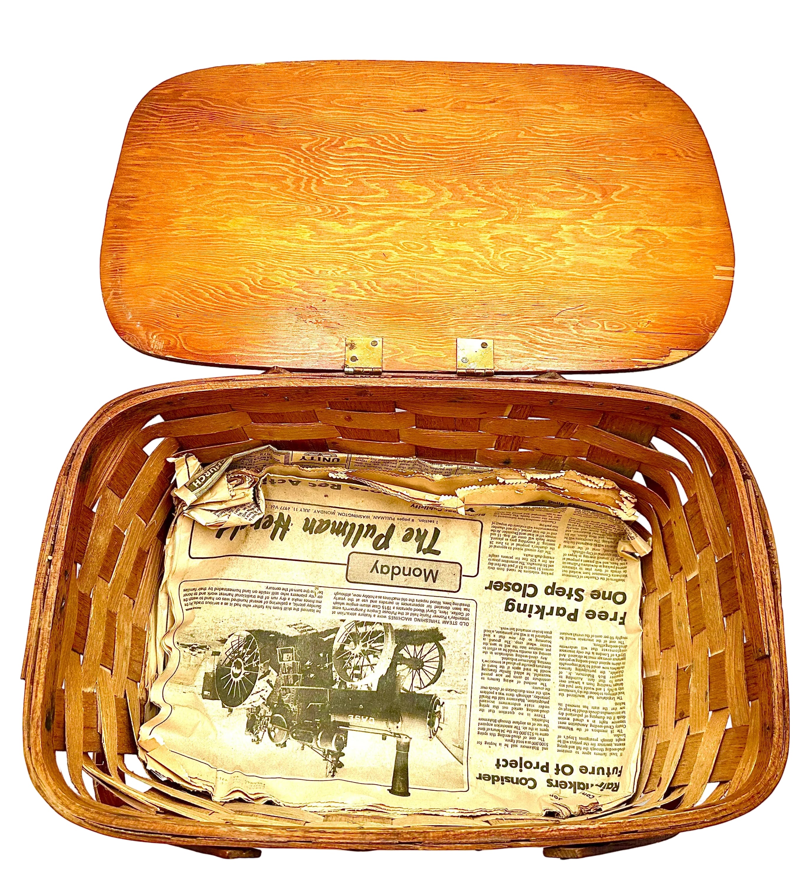 Wooden Picnic Basket with Hinged Lid