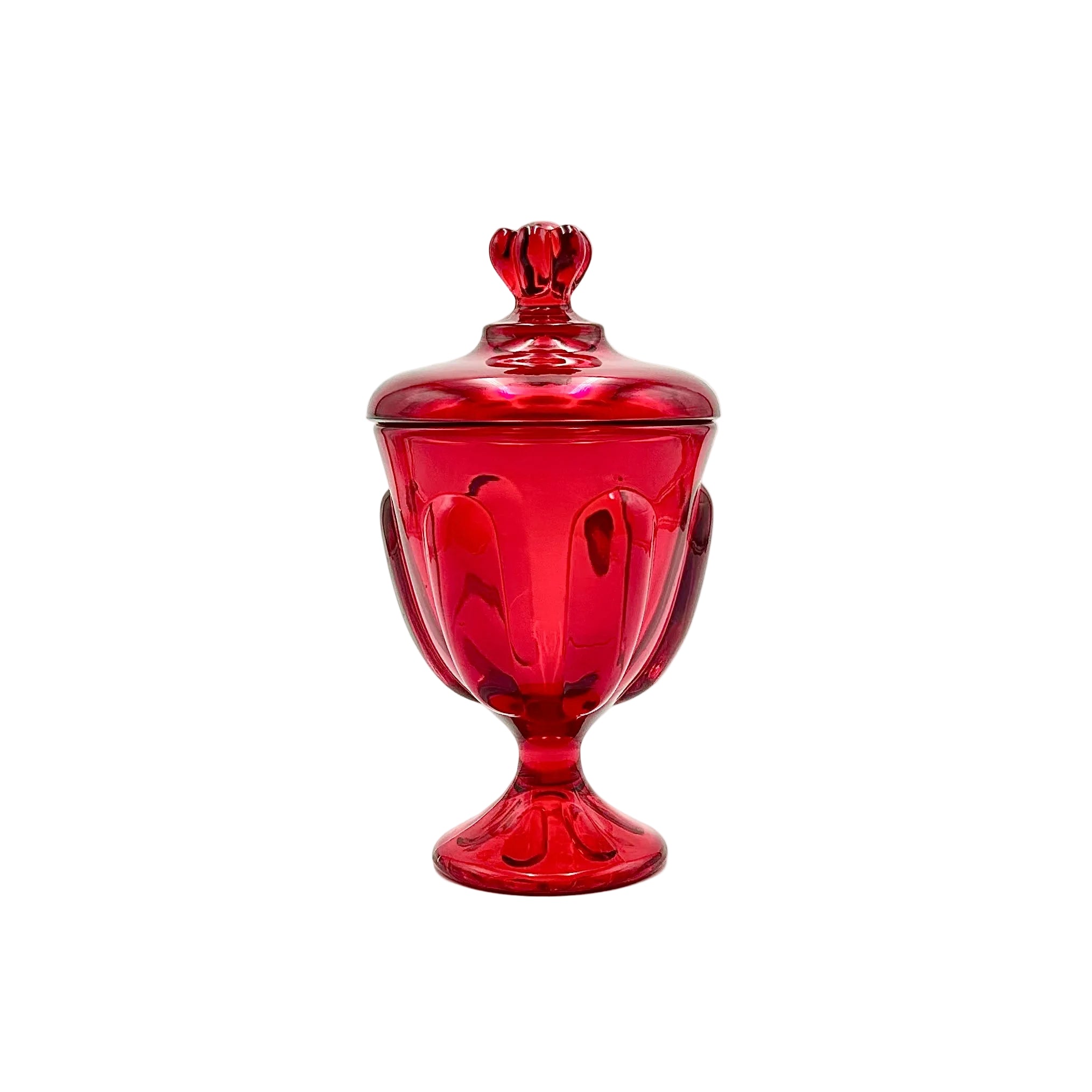 Viking Glass Epic Ruby Red 6 Petal Covered Candy Dish