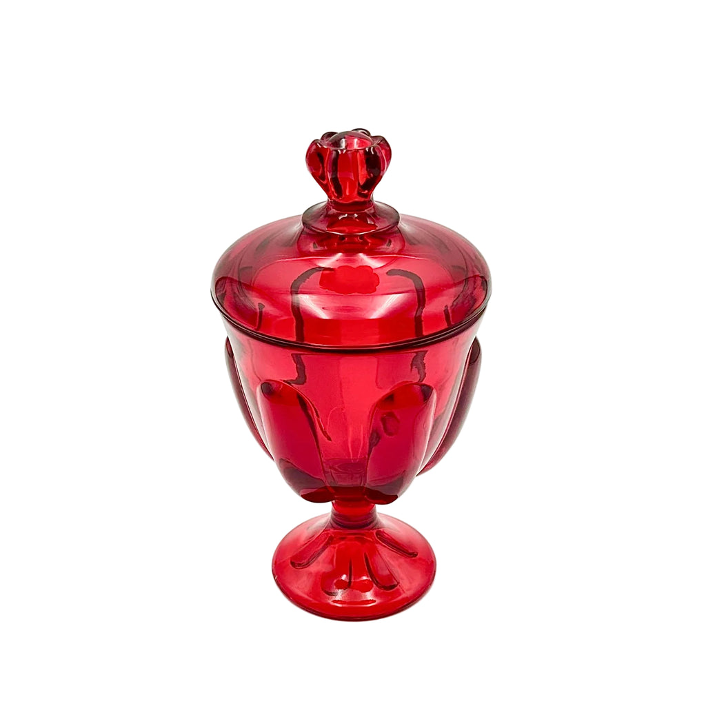 Viking Glass Epic Ruby Red 6 Petal Covered Candy Dish