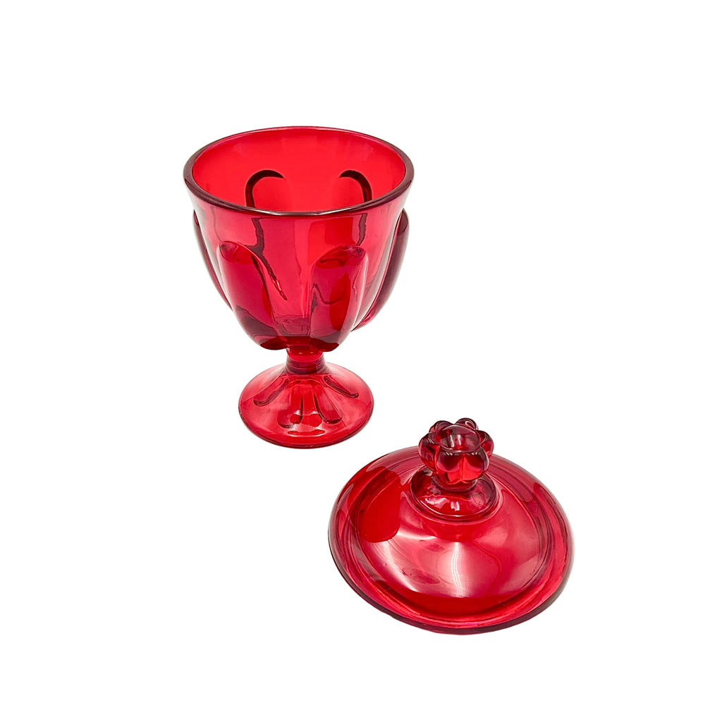 Viking Glass Epic Ruby Red 6 Petal Covered Candy Dish