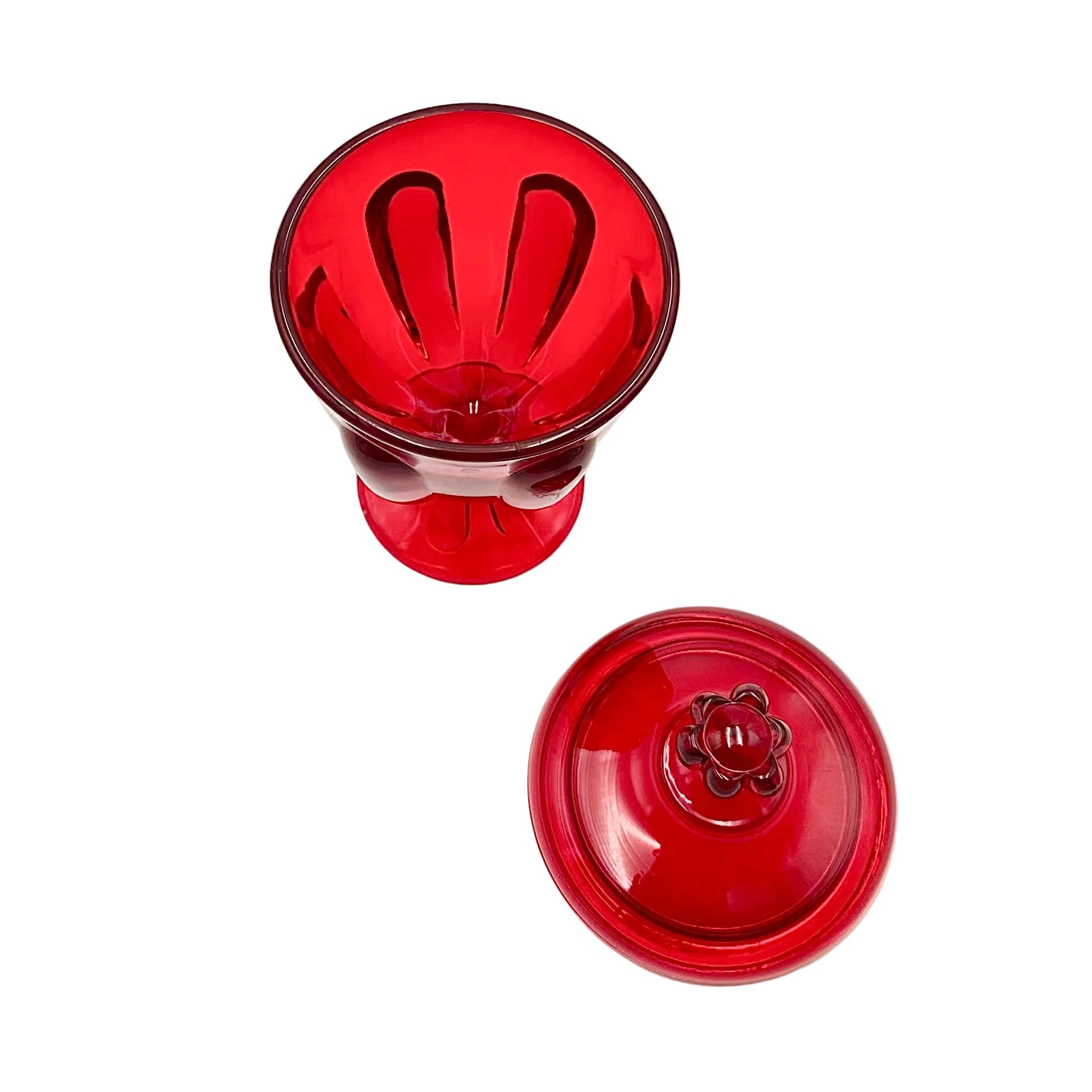 Viking Glass Epic Ruby Red 6 Petal Covered Candy Dish