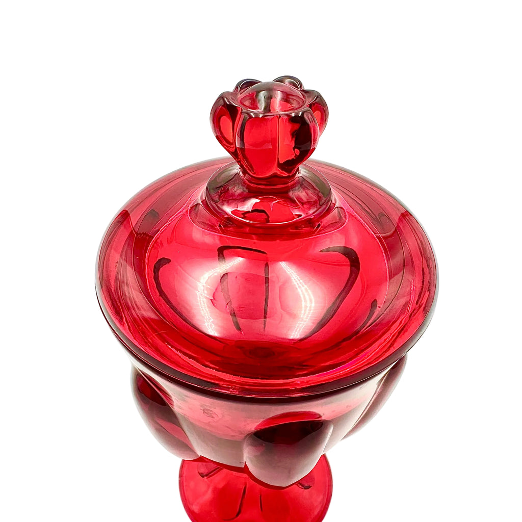 Viking Glass Epic Ruby Red 6 Petal Covered Candy Dish