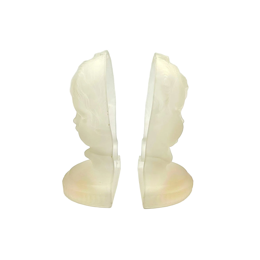 L.E. Smith Victorian Child Frosted Glass Bookends