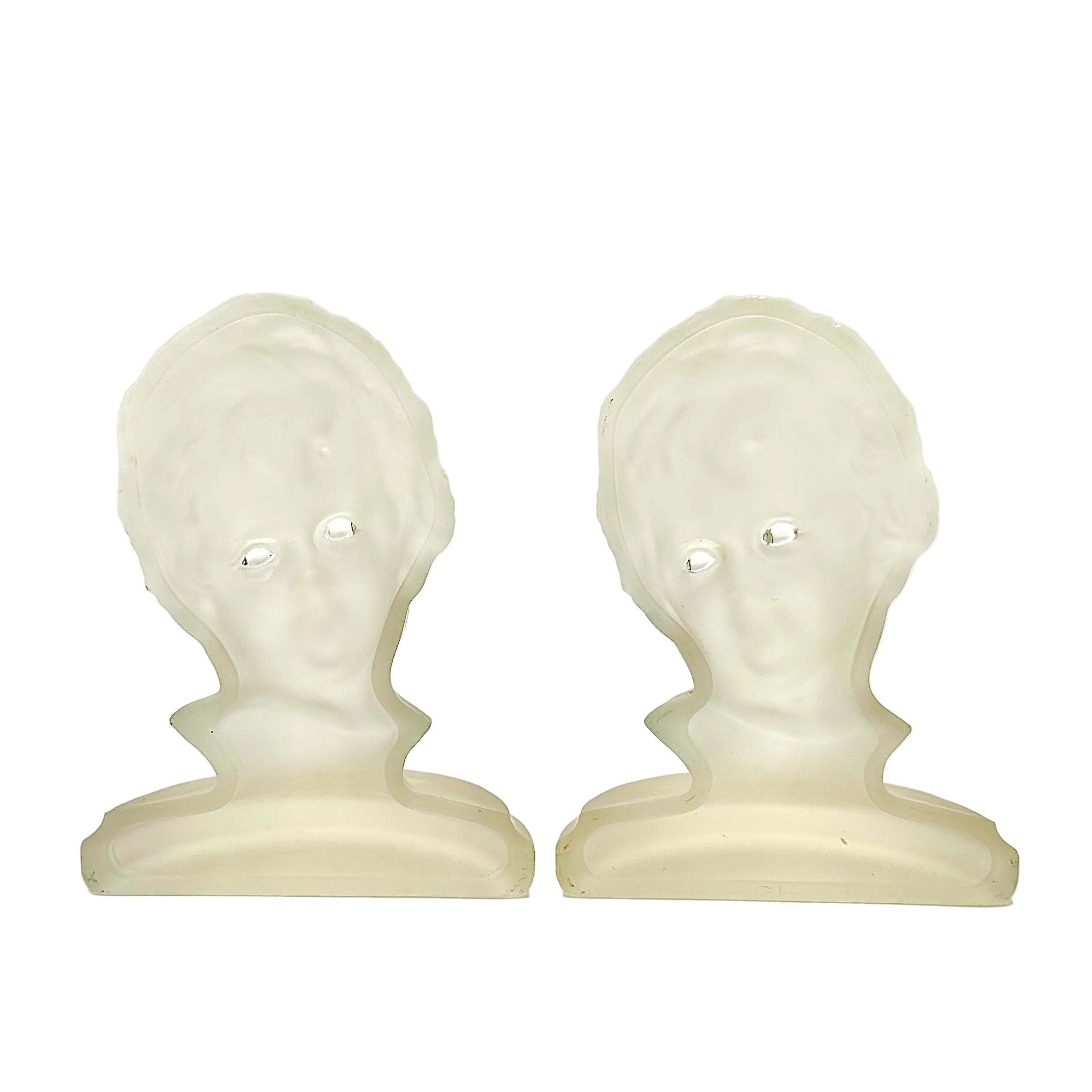L.E. Smith Victorian Child Frosted Glass Bookends