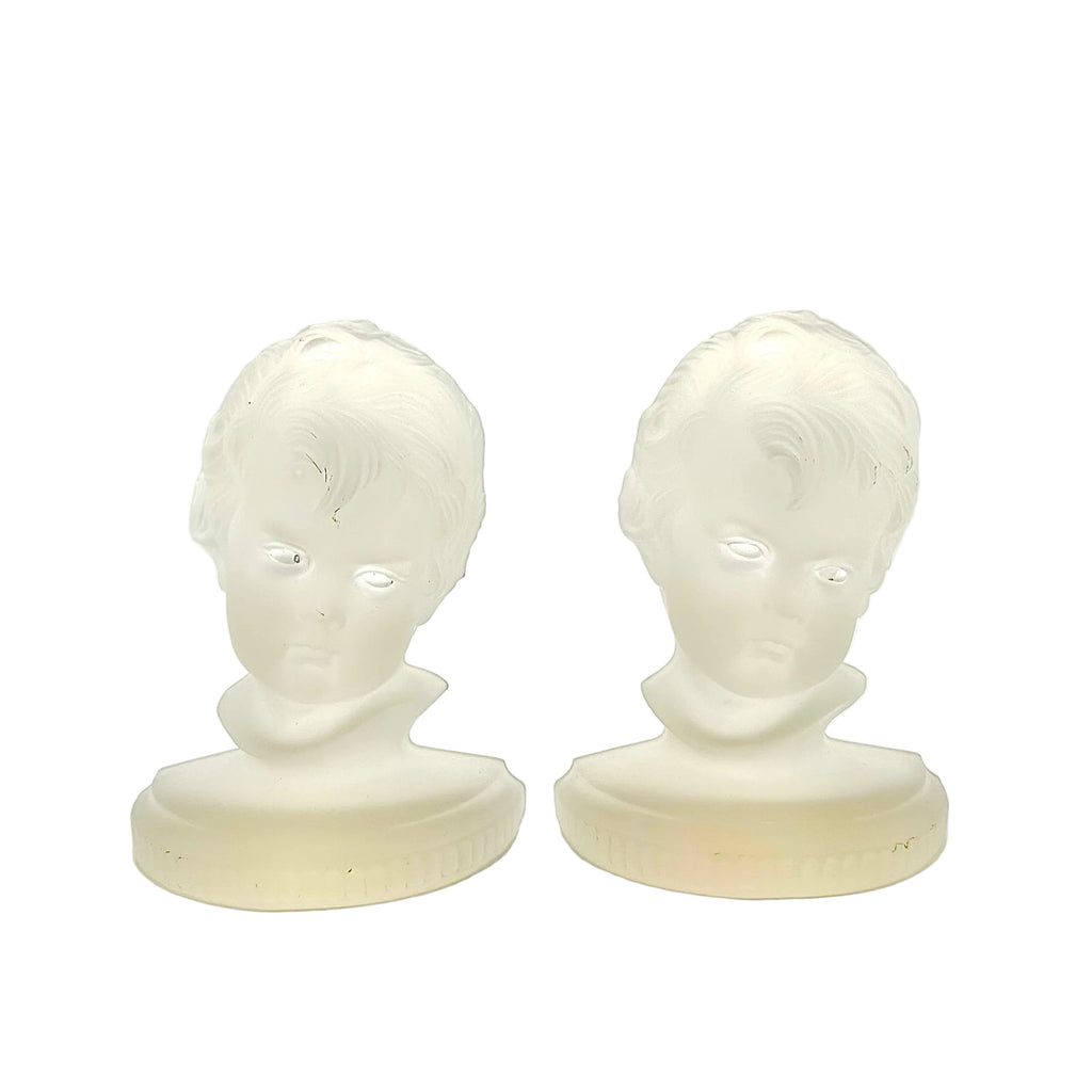 L.E. Smith Victorian Child Frosted Glass Bookends