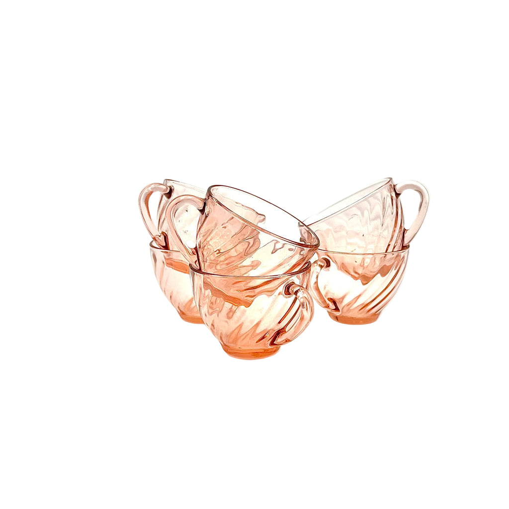 Arcoroc France Rosaline Pink Glass Tea Cups Set of 6