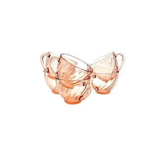 Arcoroc France Rosaline Pink Glass Tea Cups Set of 6