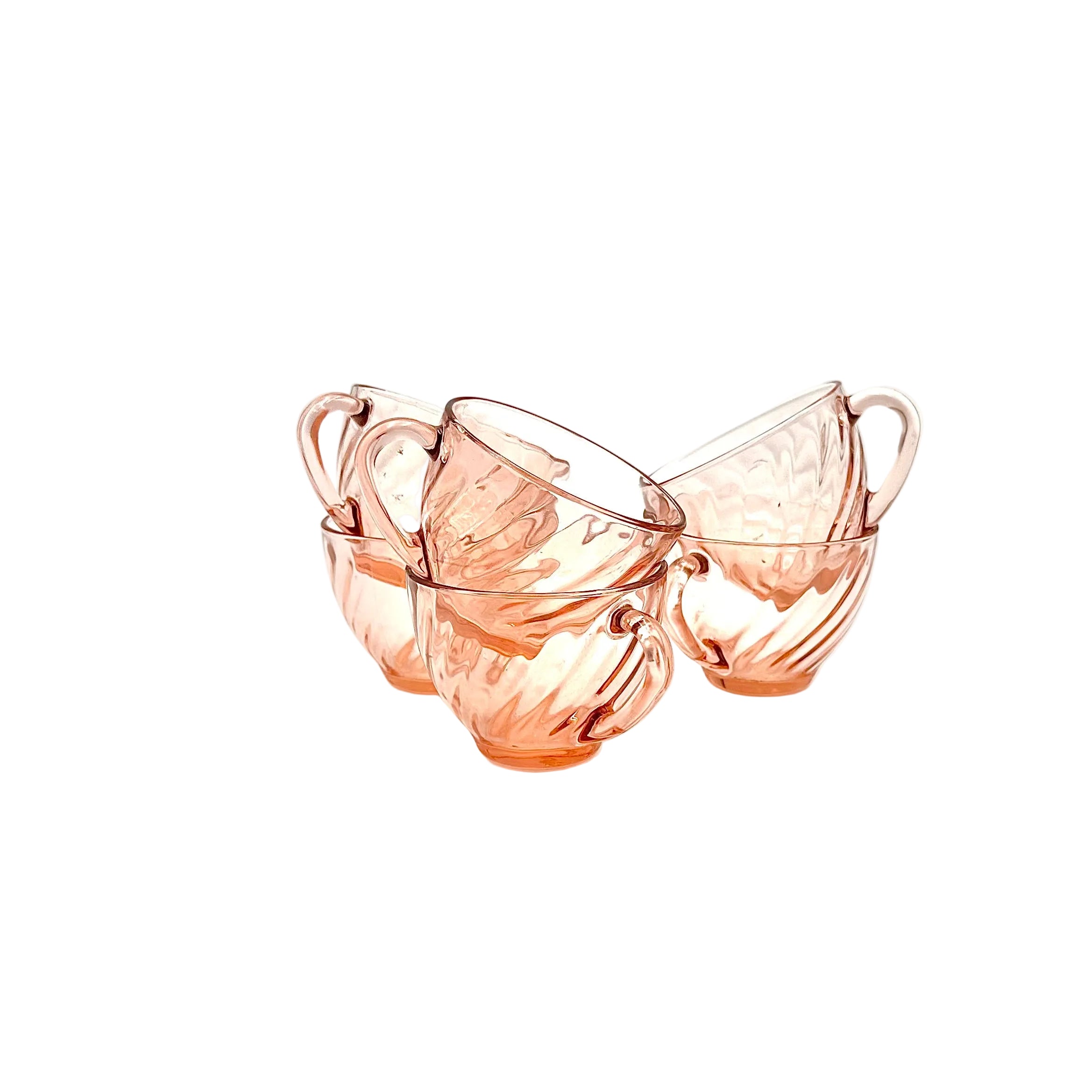 Arcoroc France Rosaline Pink Glass Tea Cups Set of 6