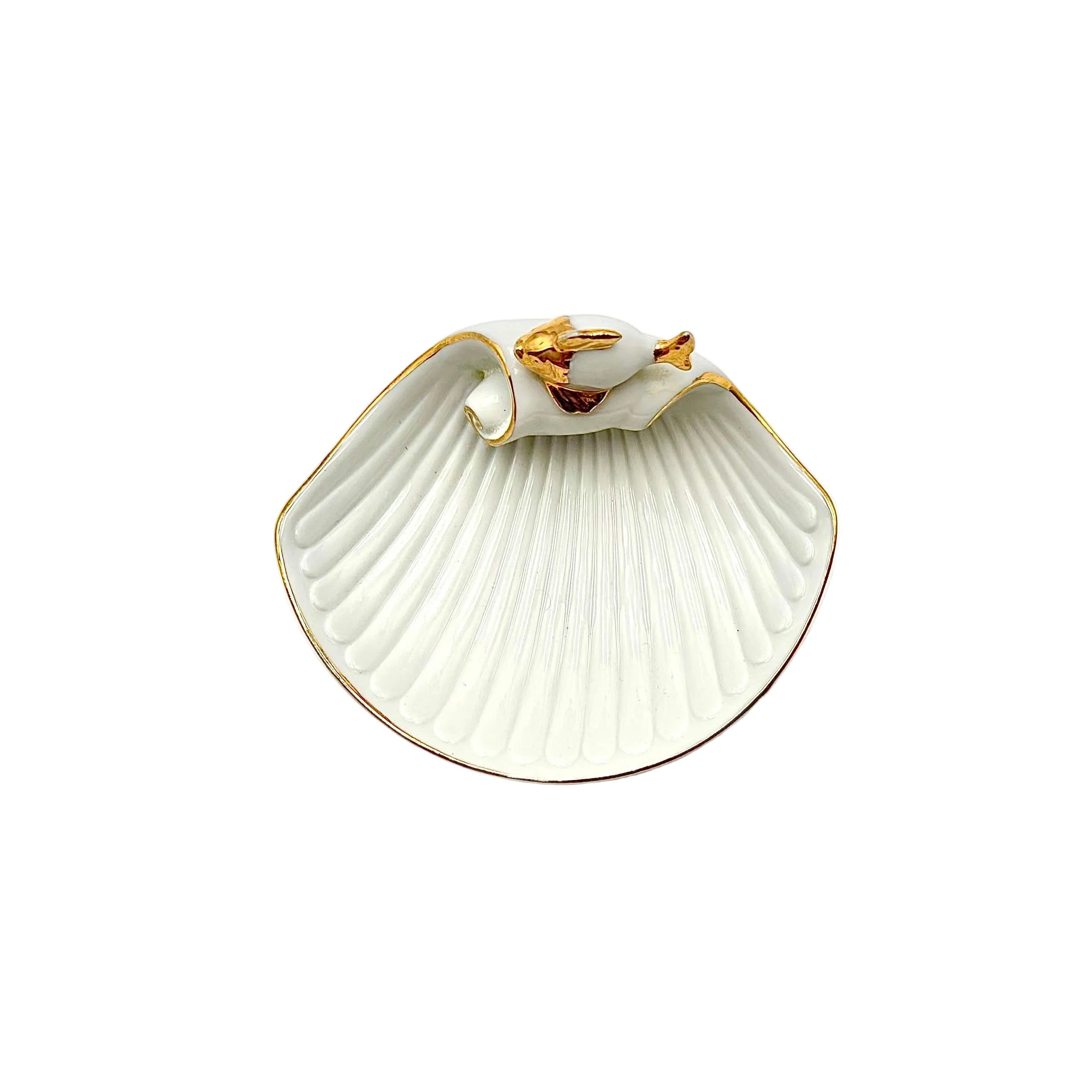 Enesco 1978 Porcelain Seashell with Fish Trinket Dish