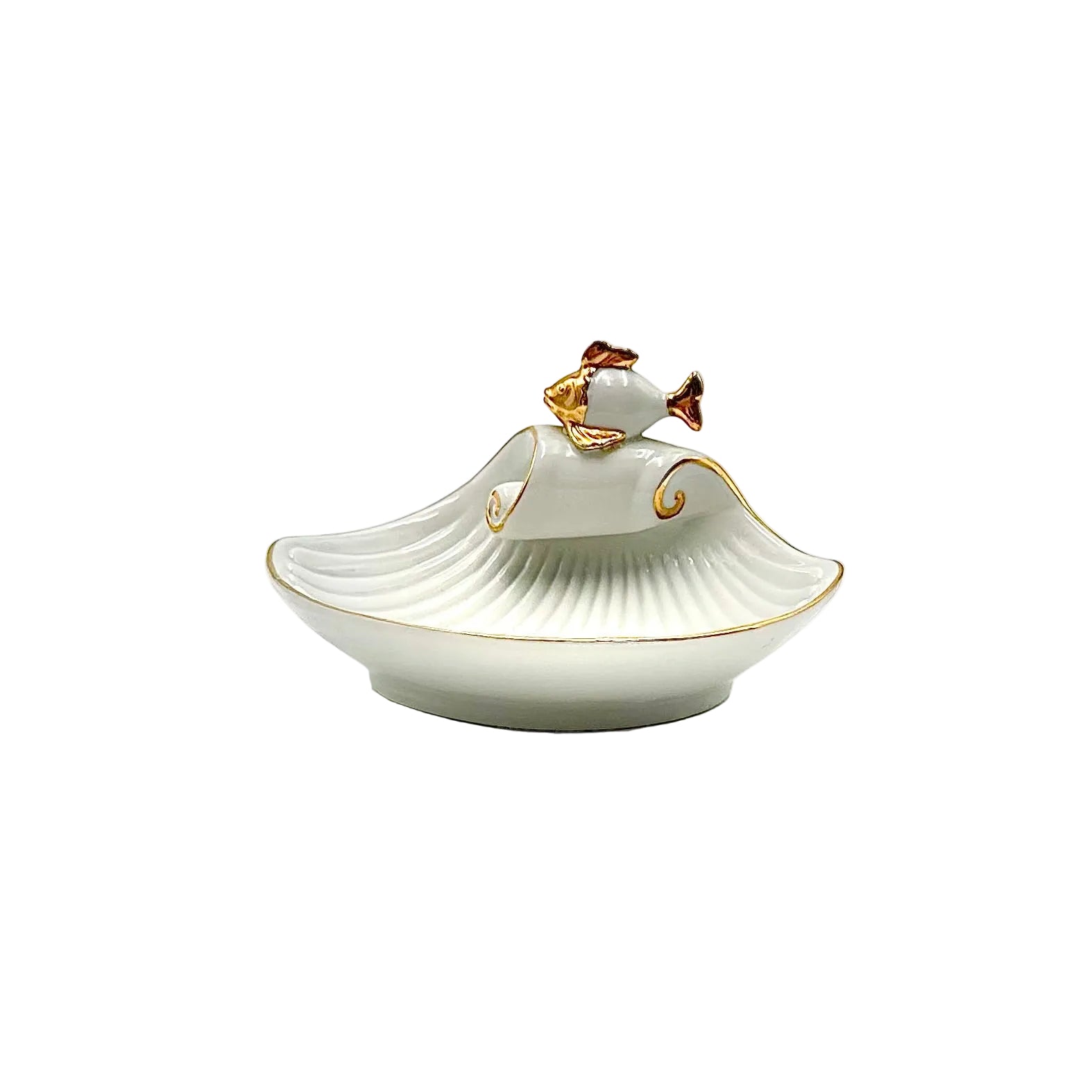 Enesco 1978 Porcelain Seashell with Fish Trinket Dish
